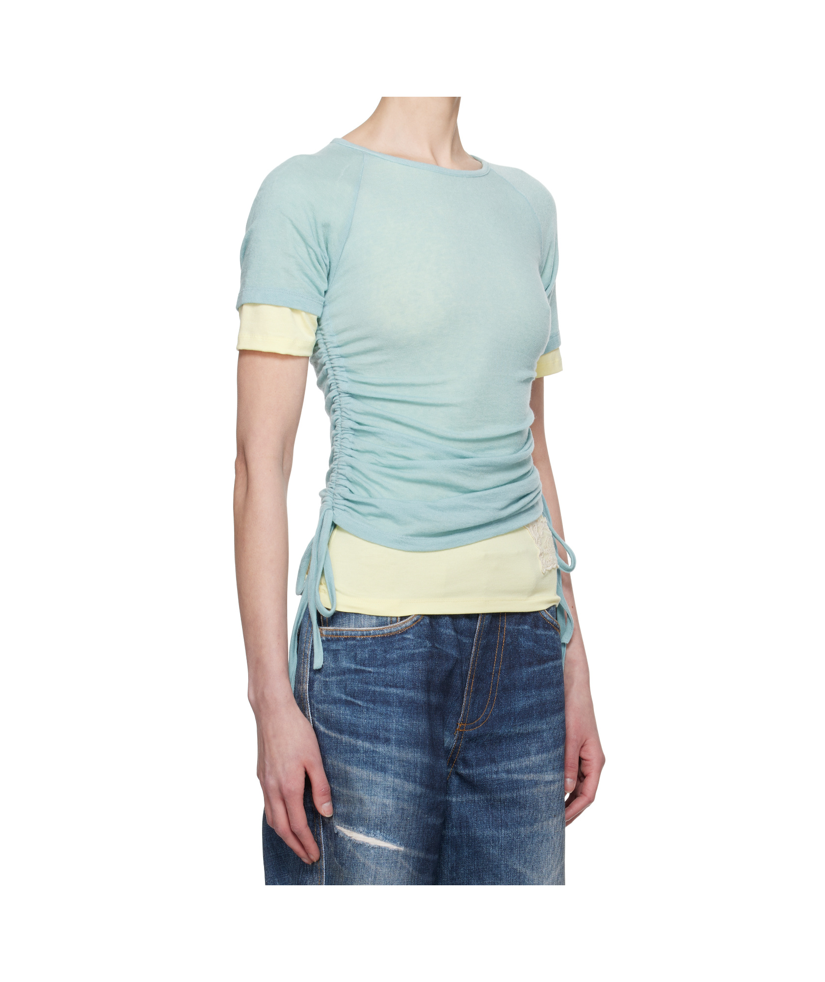 Andersson Bell Cindy String Layred T-shirt In Blue/yellow