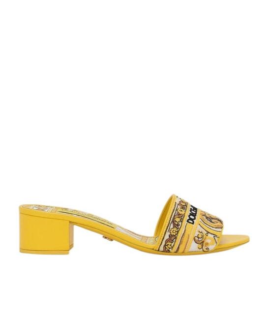 Dolce & Gabbana Karol Embroidered Block-heel Slide Sandals In Yellow