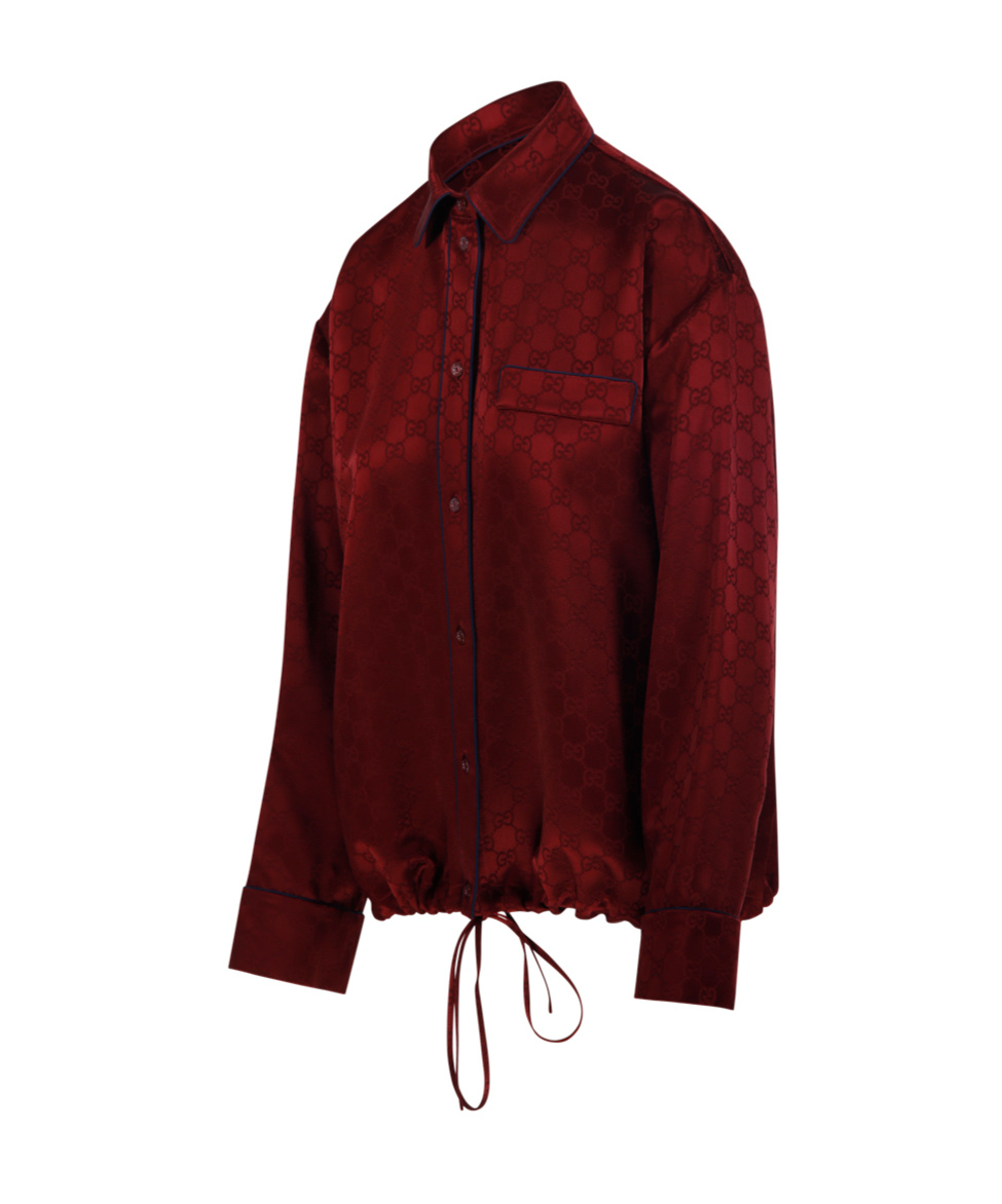 Gucci Womens Rosso Ancora Mix Monogram-pattern Drawstring-hem Satin Shirt In Red