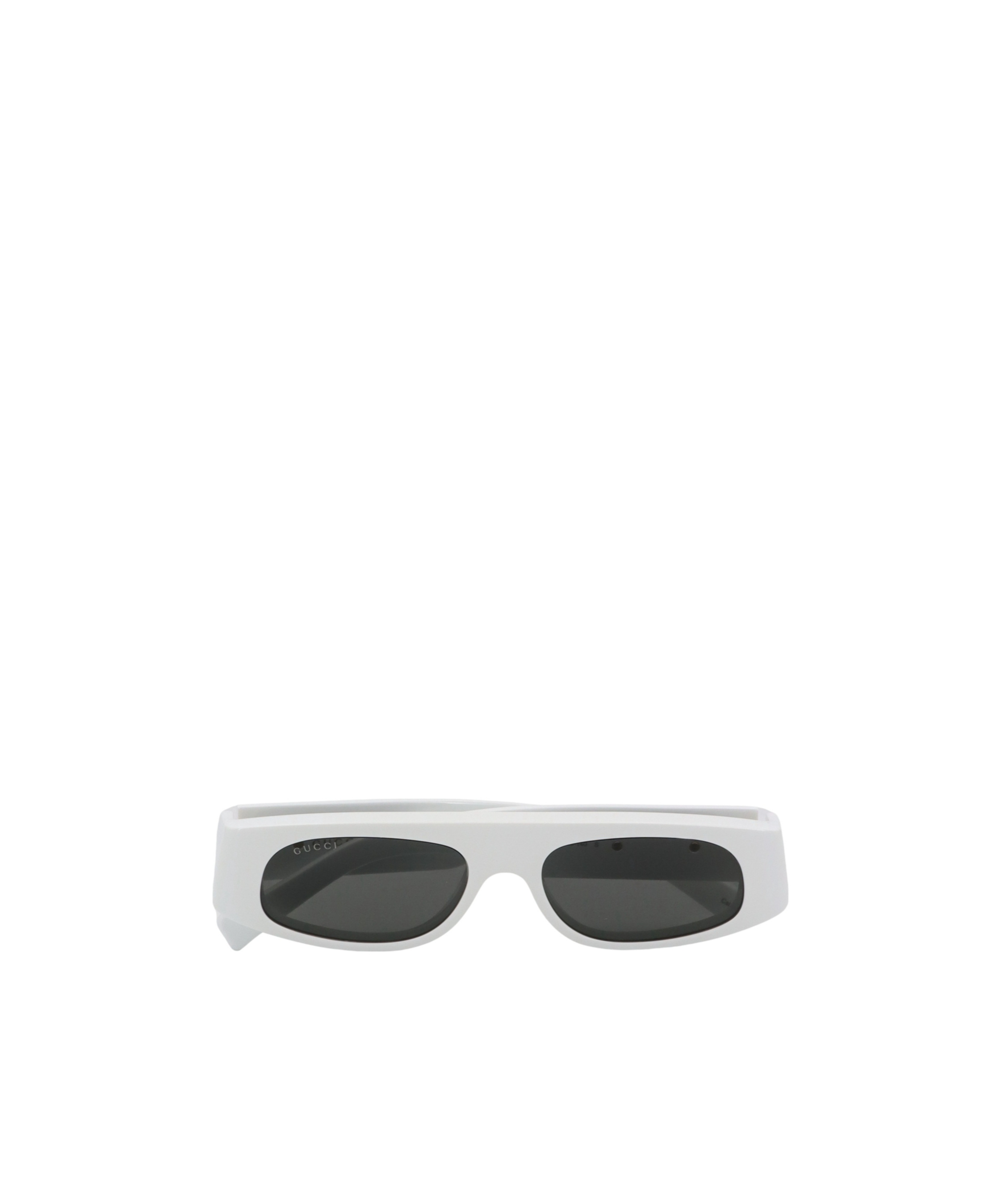 Gucci Rectangular Frame Sunglasses With Dark Rounded Lenses In White