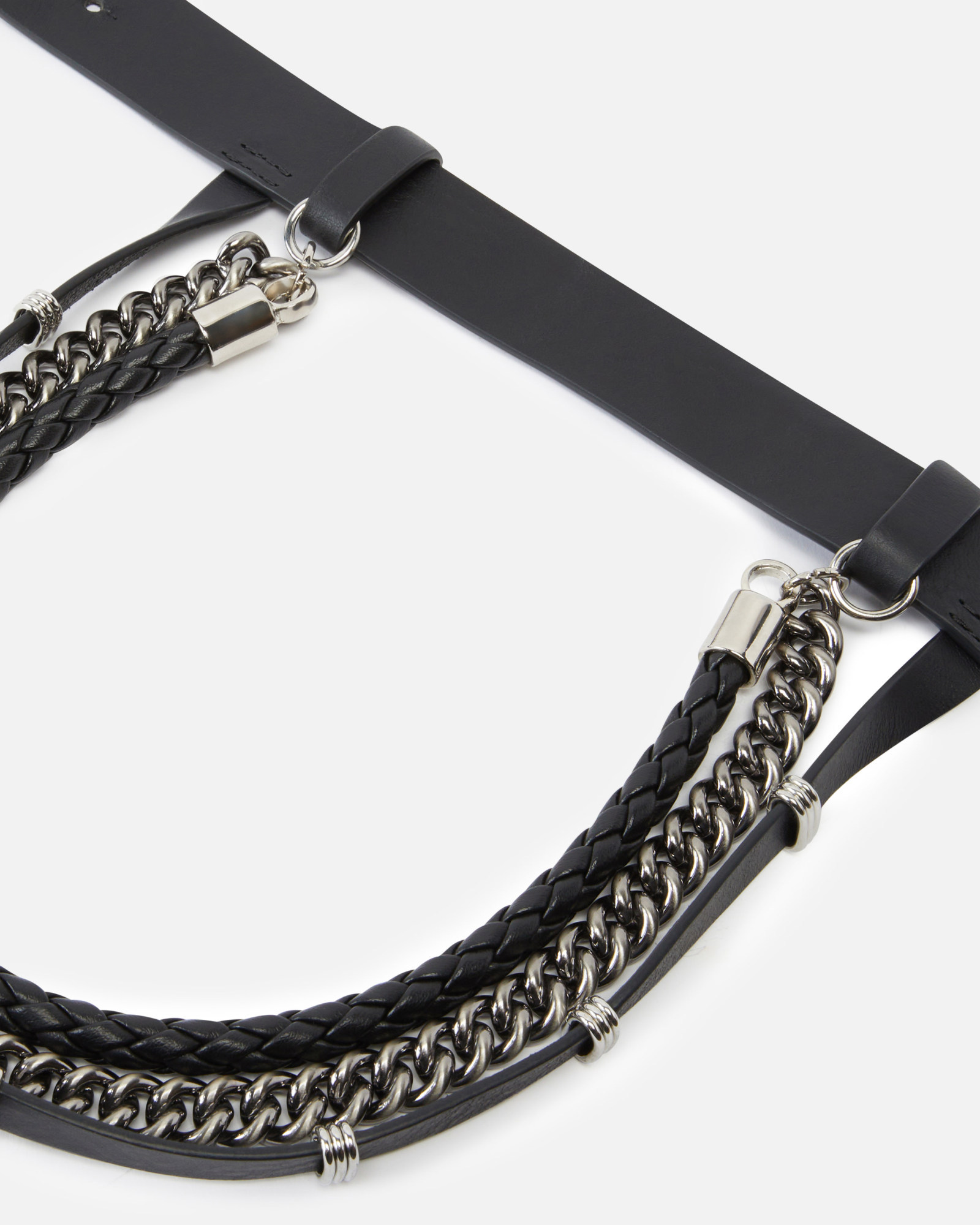 Pinko Leather Belt With Chains And Straps, 3 Cm In Black