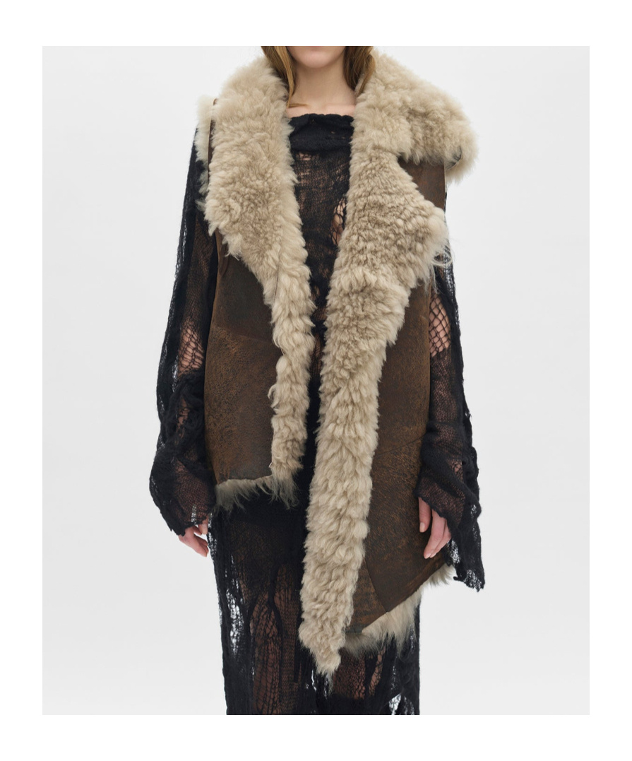 Ann Demeulemeester Aleid Asymmetric Fur Waistcoat In Brown