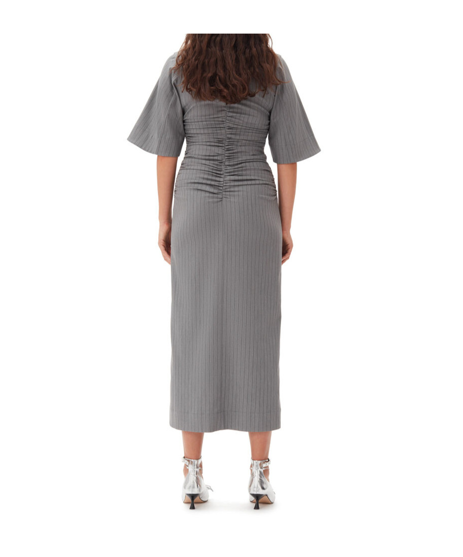 Ganni Women's Stripe Suiting V-neck Dress Grey | Size 32 | F9713039 In Gray