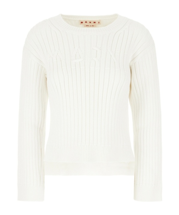 Marni Crew Neck Cotton Blend Sweater In White