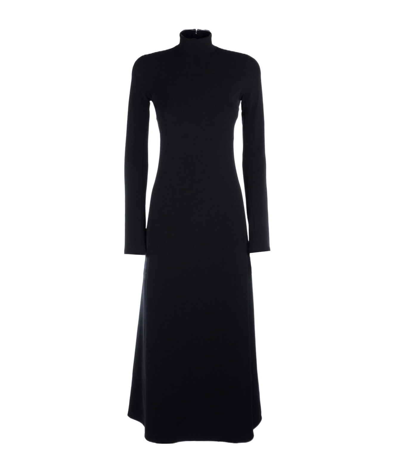 Balenciaga High Neckline Long Sleeve Fitted Bodice Flared Skirt In Black