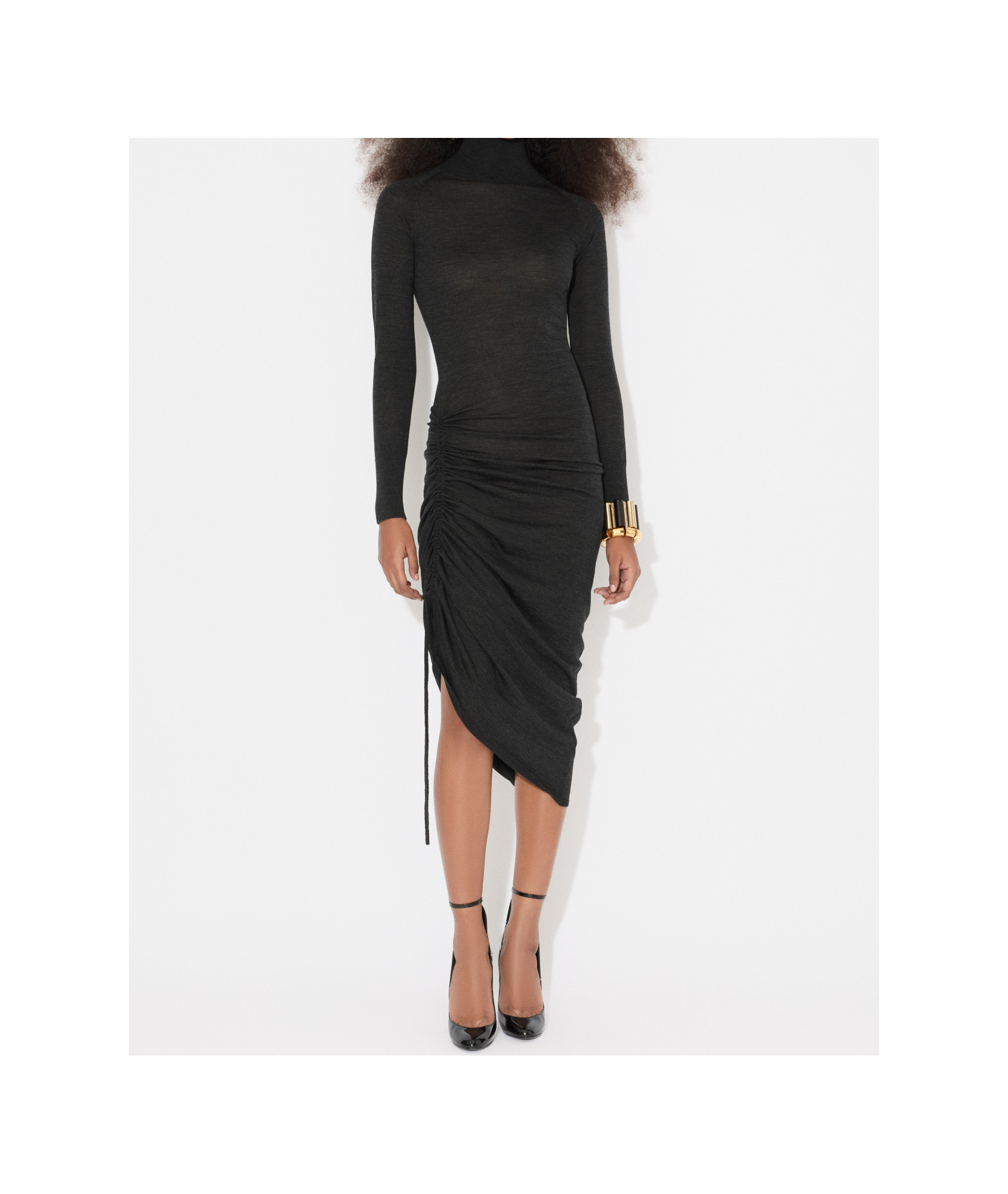 Shop Alaïa Wool High-neck Dress In Black