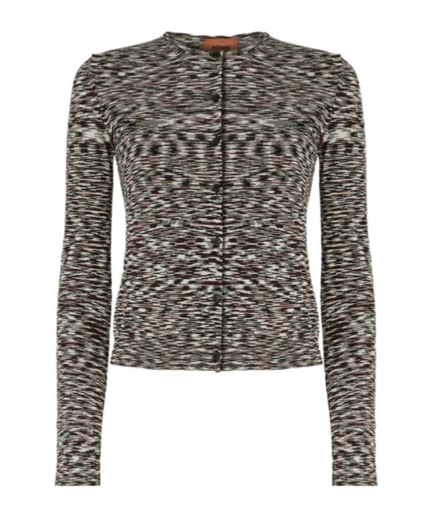 Missoni Short Crew Neck Cardigan In Smooth Flame Knit In Multi