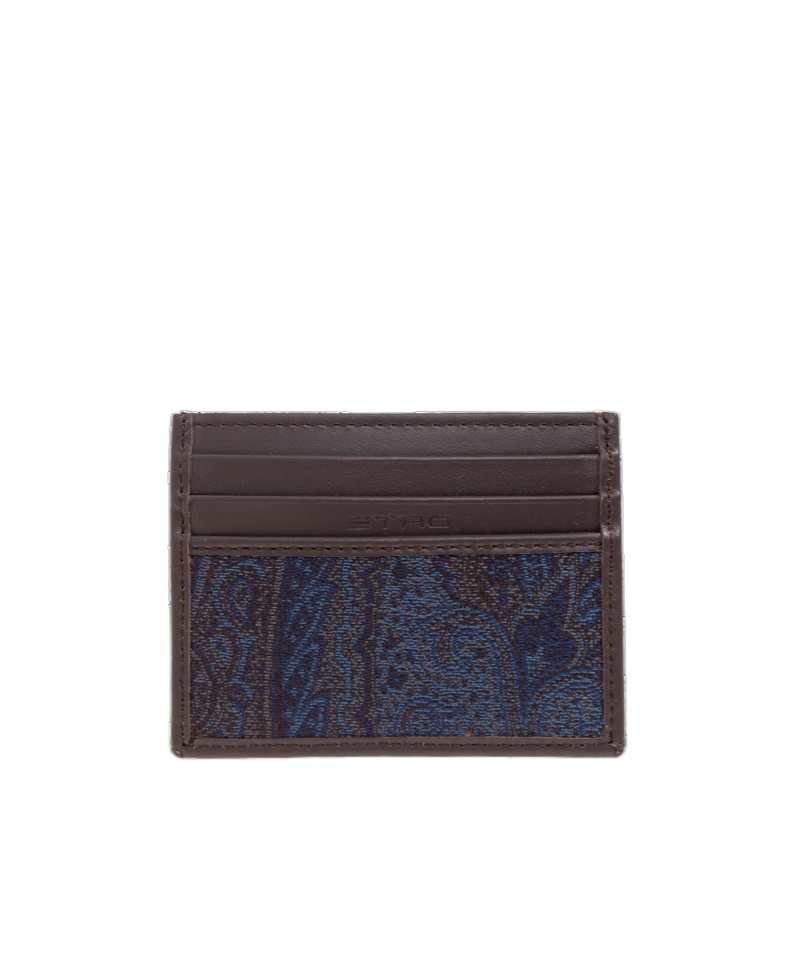 Etro Paisley-pattern Leather Cardholder In Black