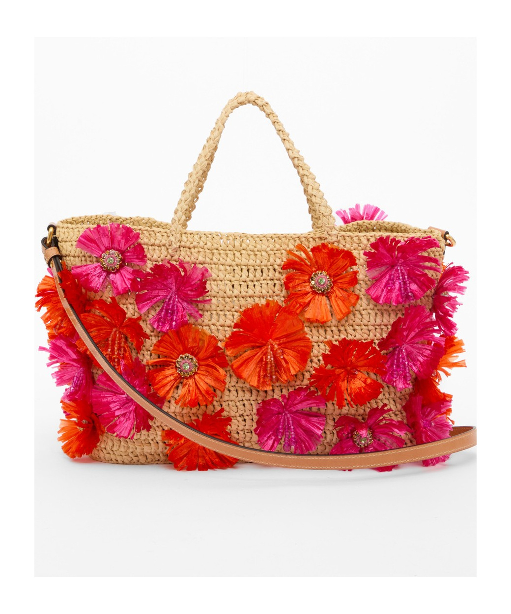 Valentino Borsa Shopping Vlogo Signature In Rafia Decorata  Donna In Natural/rose/natural Camel