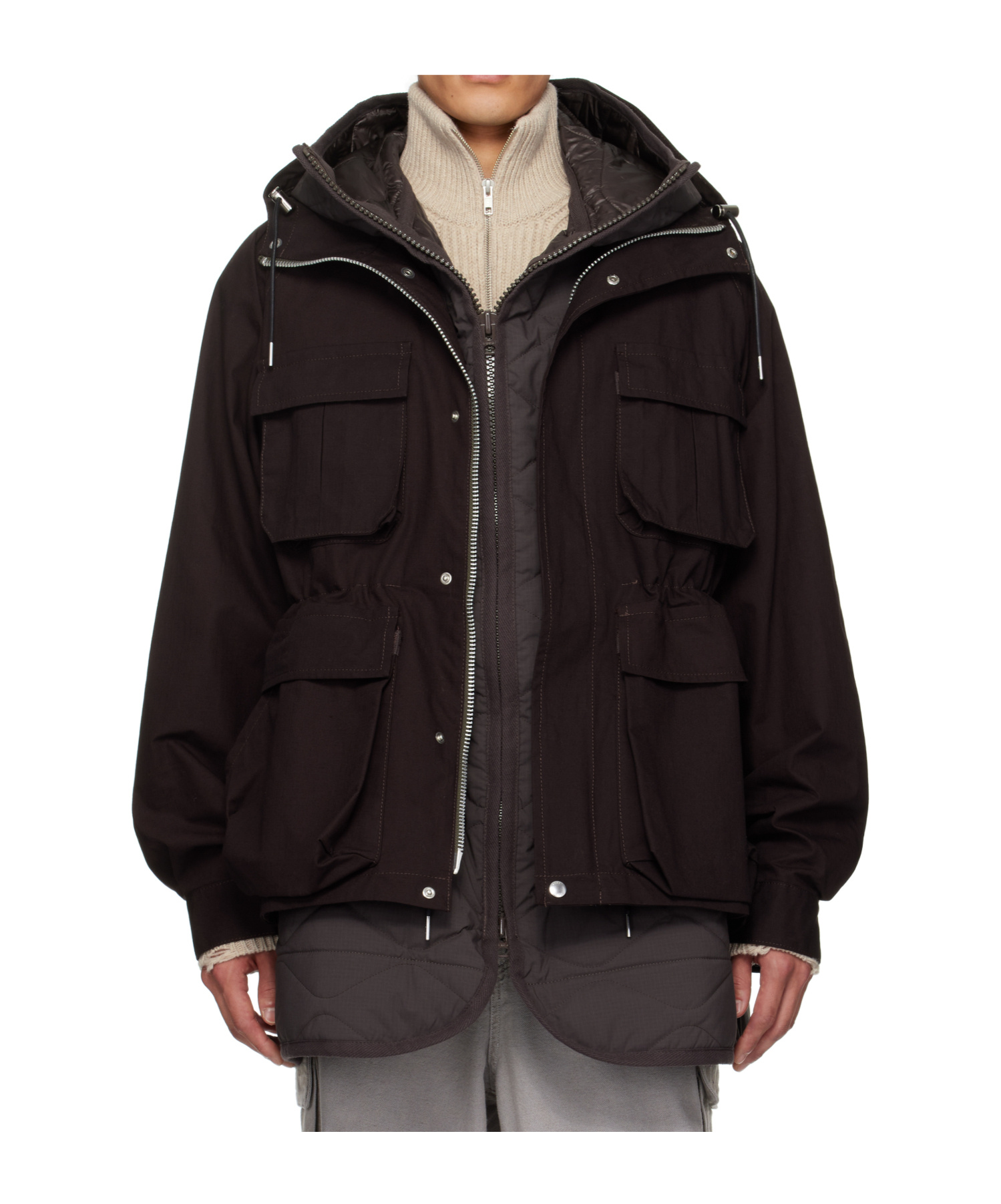 Sacai Long-sleeved Hooded Casual Jacket In Black