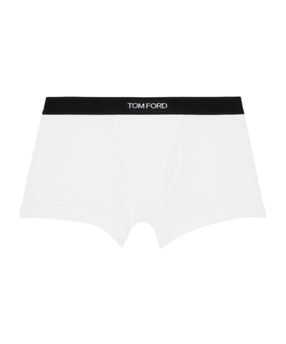 Tom Ford Logo Print Cotton Trunks In White