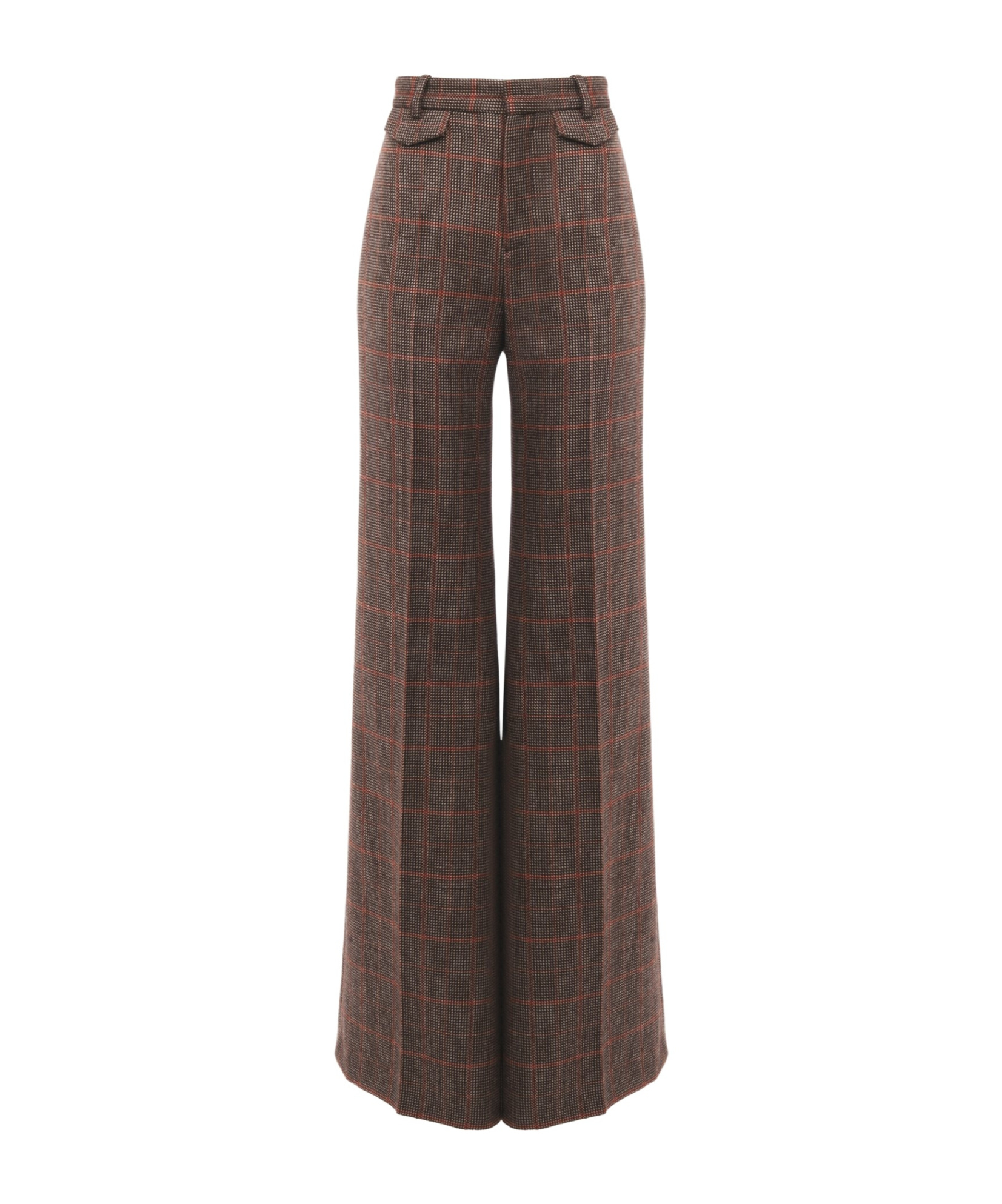 Chloé Wool Check High-rise Flared Pants In Brown
