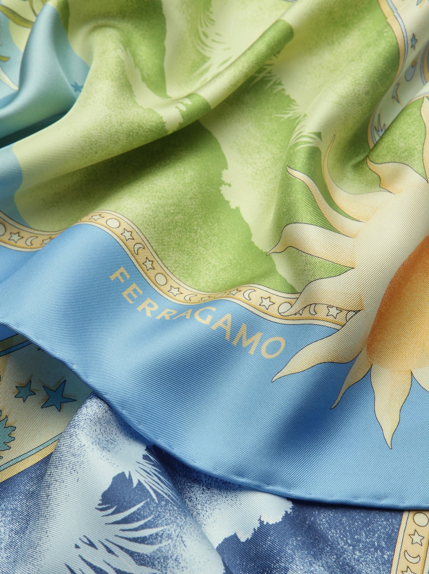 Ferragamo Floral Print Silk Scarf In Blue