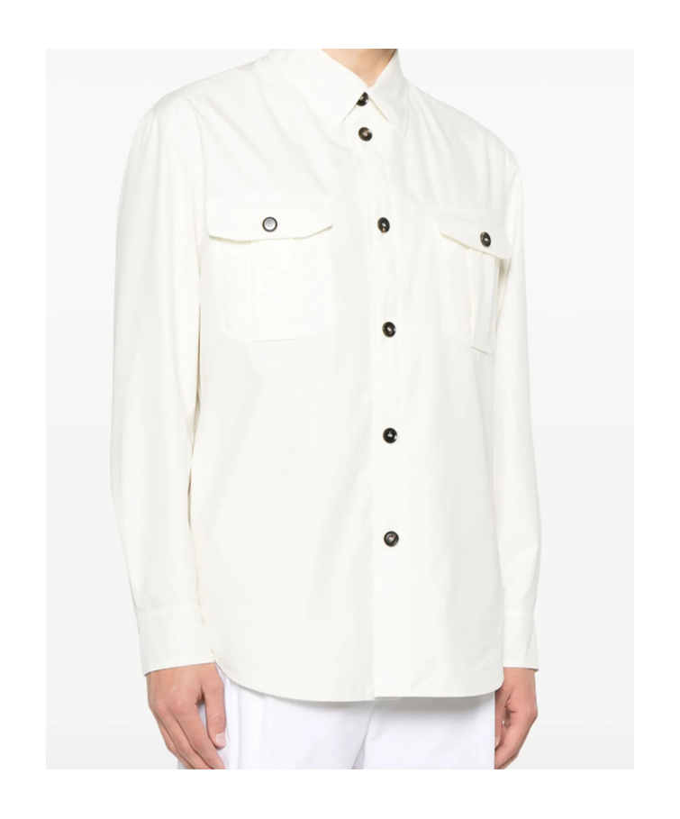 Brioni Long Sleeve Leather Jacket In White