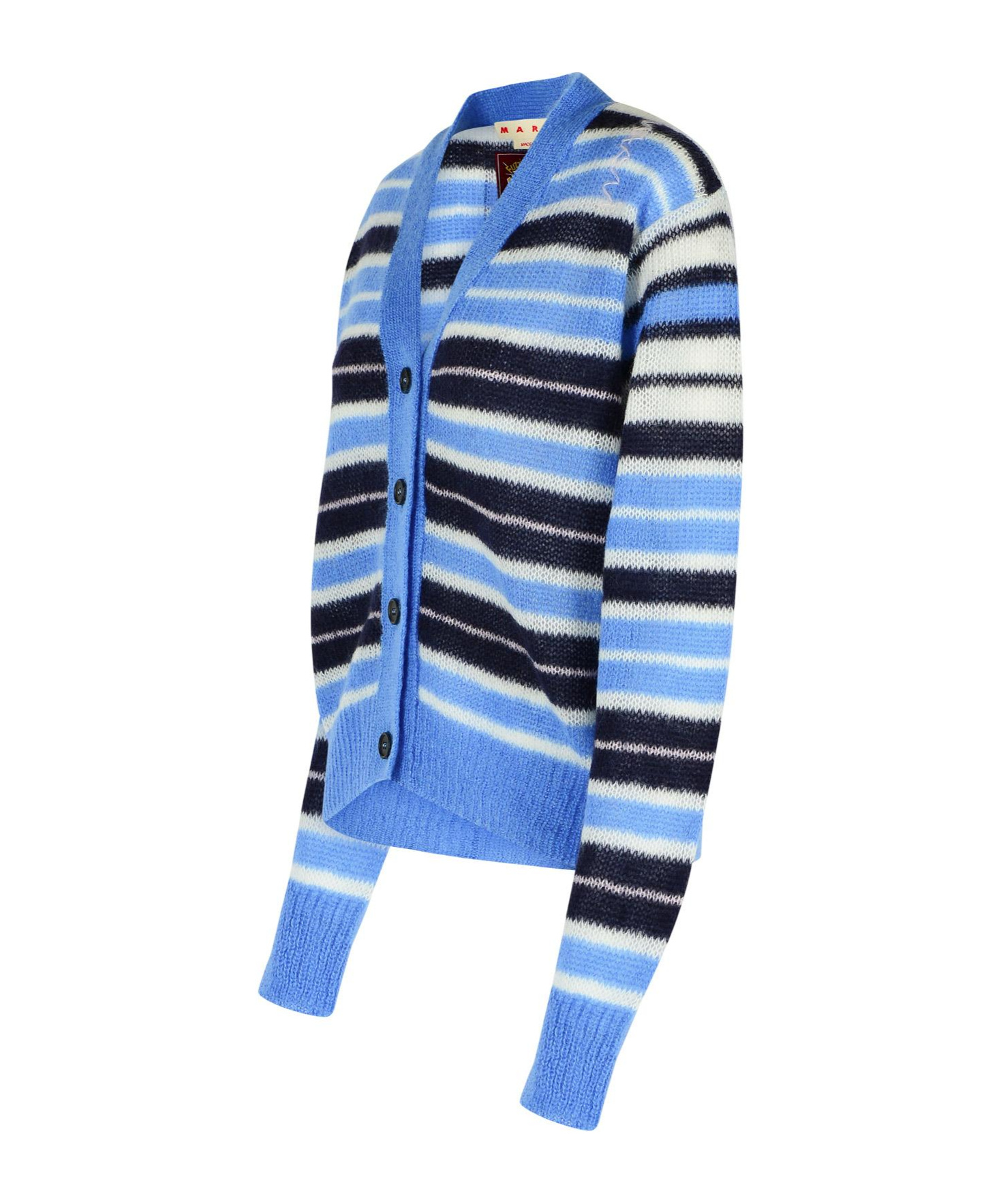 Marni Mohair Blend Striped V-neck Cardigan In Blue