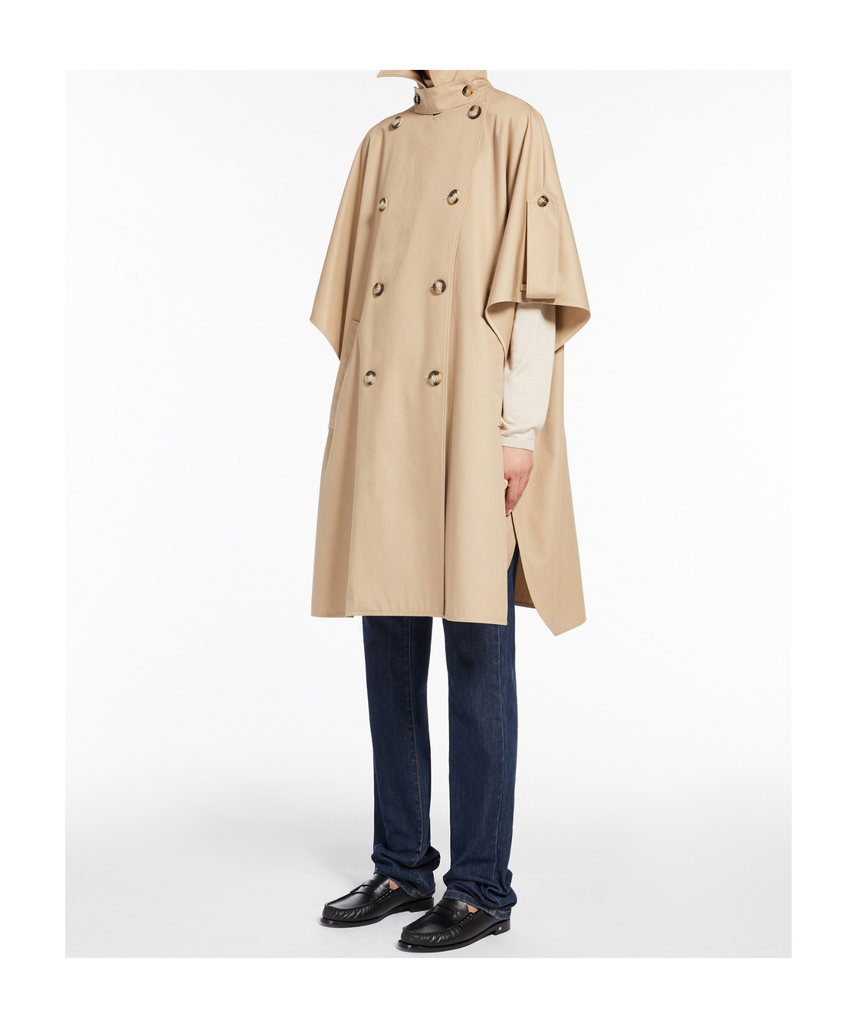 Max Mara Womens Colonial Finezza Double-breasted Relaxed-fit Cotton Cape In Nude