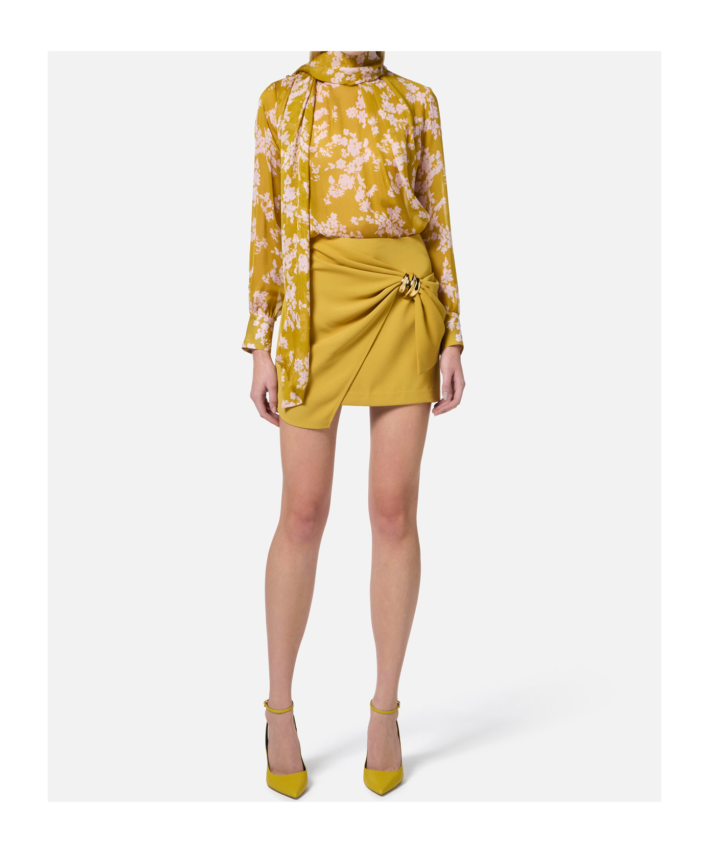 Elisabetta Franchi Mini Yellow Skirt In Brown