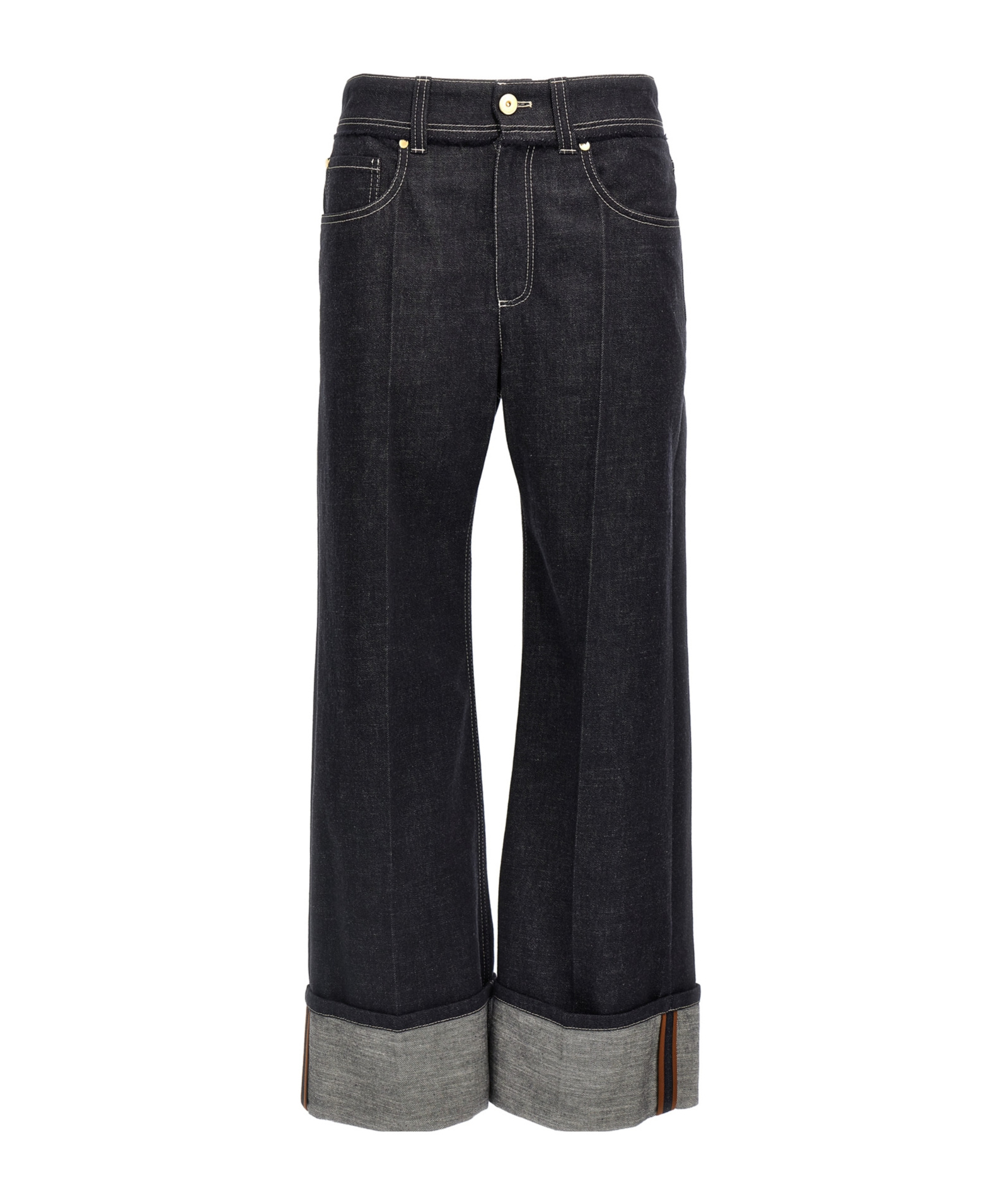 Brunello Cucinelli Women Crop Denim Trousers With Turn-ups In Black