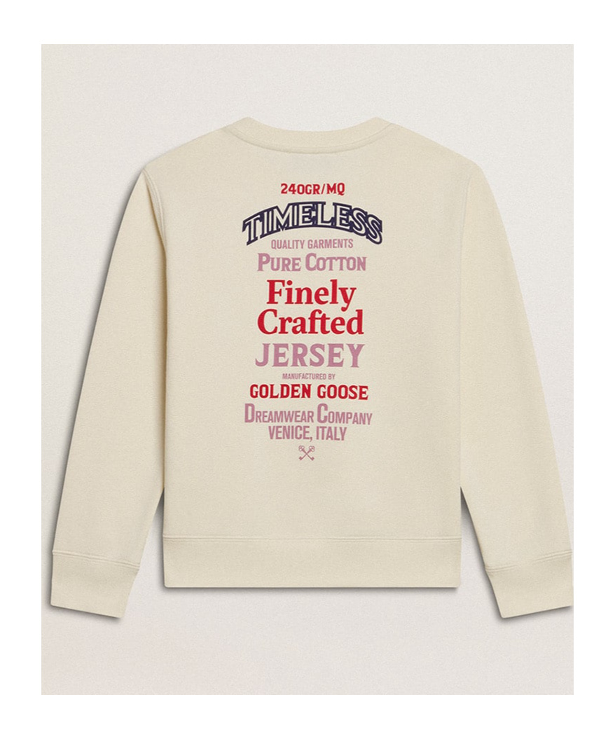 GOLDEN GOOSE GIRLS' T-SHIRT IN WORN WHITE WITH EMBROIDERY ON THE FRONT AND PRINT ON THE BACK