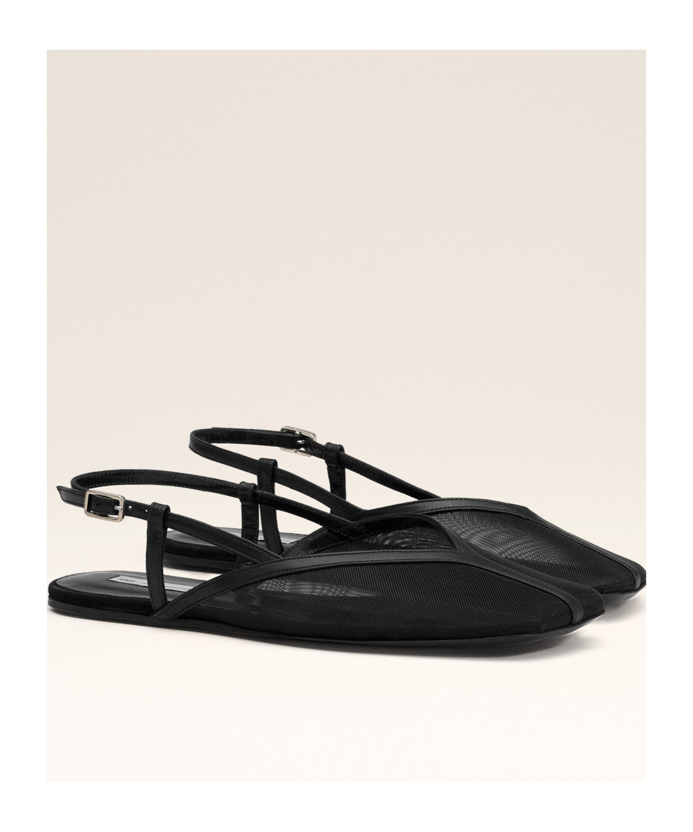 Ami Alexandre Mattiussi Mesh Square Toe Strappy Flat Sole Sandals In Black