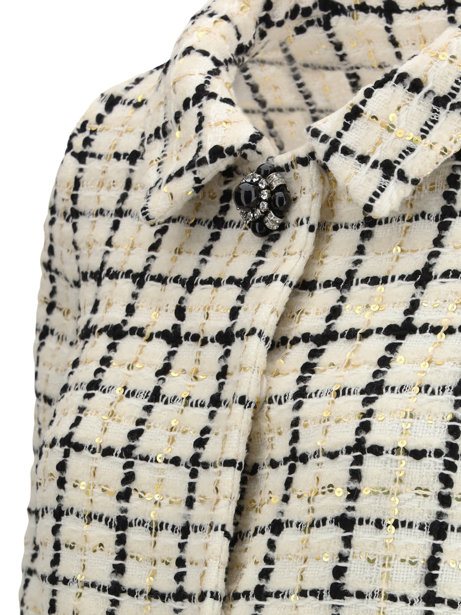 Valentino Check Three-quarter Sleeve Tweed Jacket In Nude