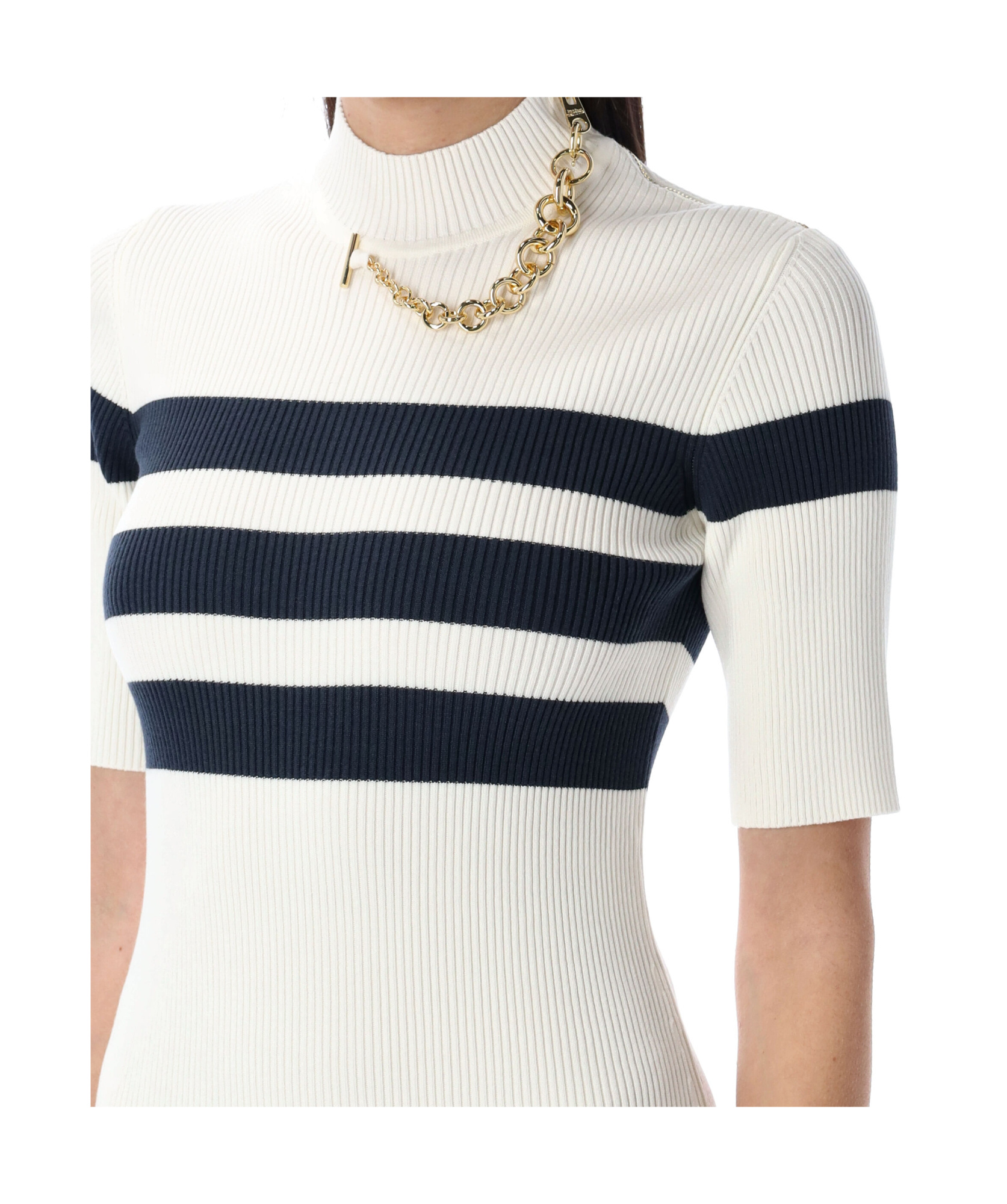 Jean Paul Gaultier Knitted Stripe Short Sleeve Dress In White