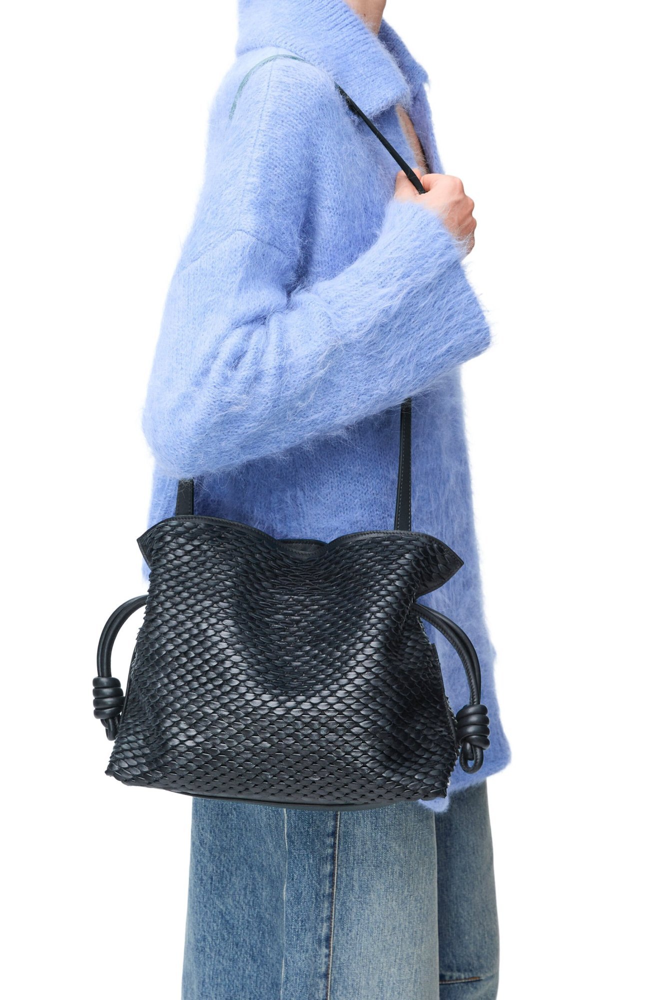 Loewe Mini Puzzle Leather Shoulder Bag In Black