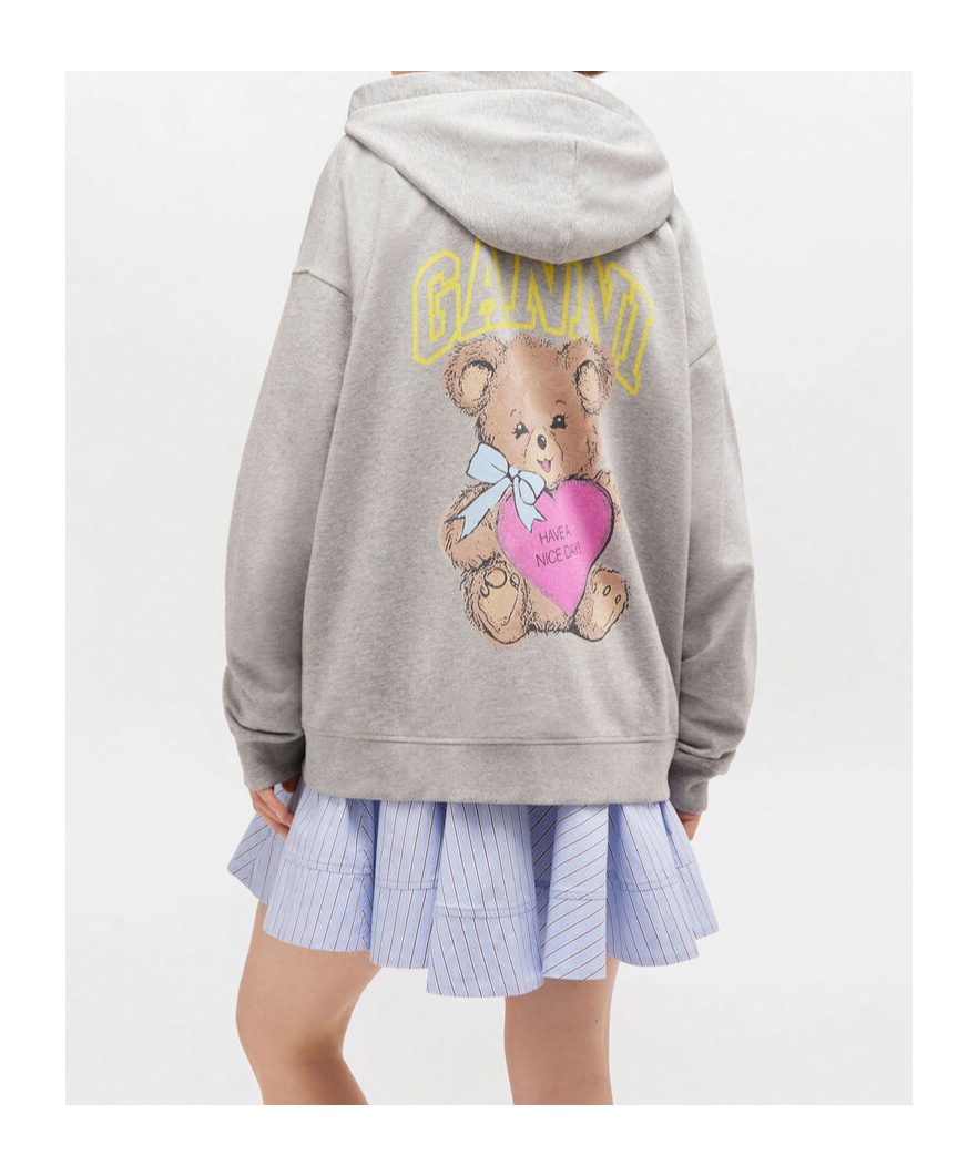 Ganni Isoli Teddy Oversized Zip Hoodie In Gray