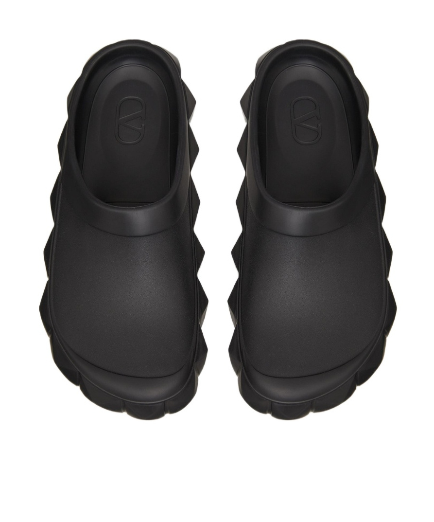Valentino Roman Stud Turtle Slide Sandals In Black