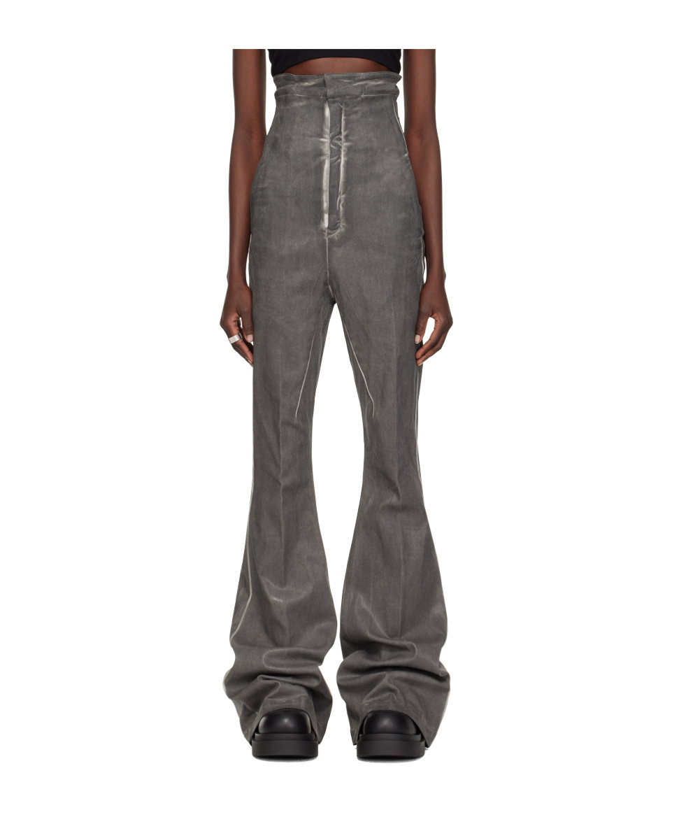 Rick Owens Coated Pressed-crease Flared Trousers In Black