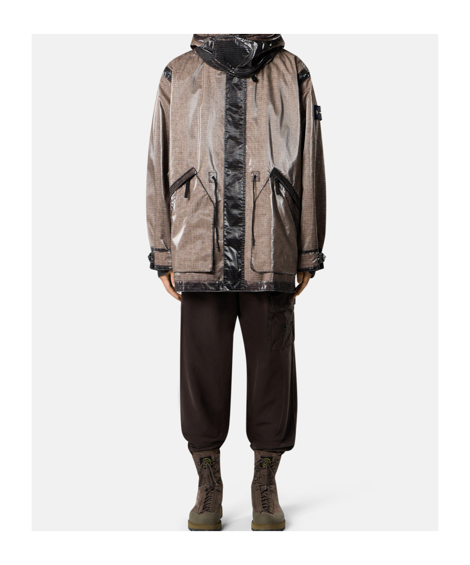Stone Island Hooded Parka With Prismatic Effect And Padded Lining In Gray
