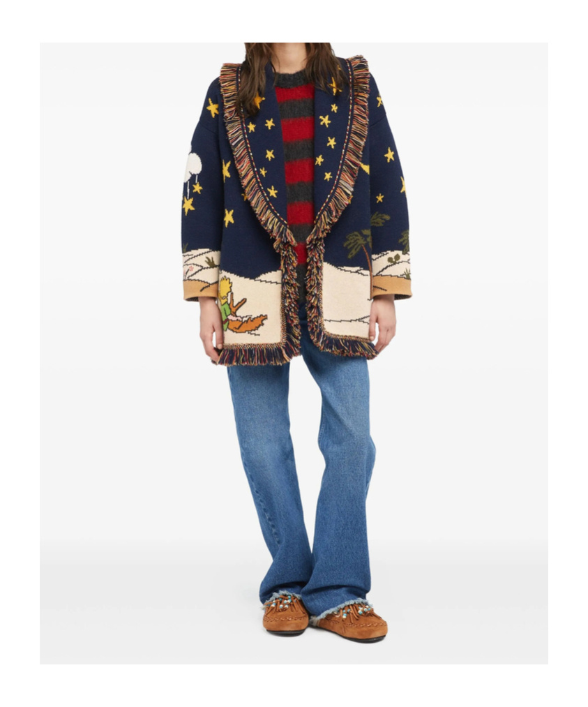 Alanui The Little Prince Long Cardigan With Fringe In Blue