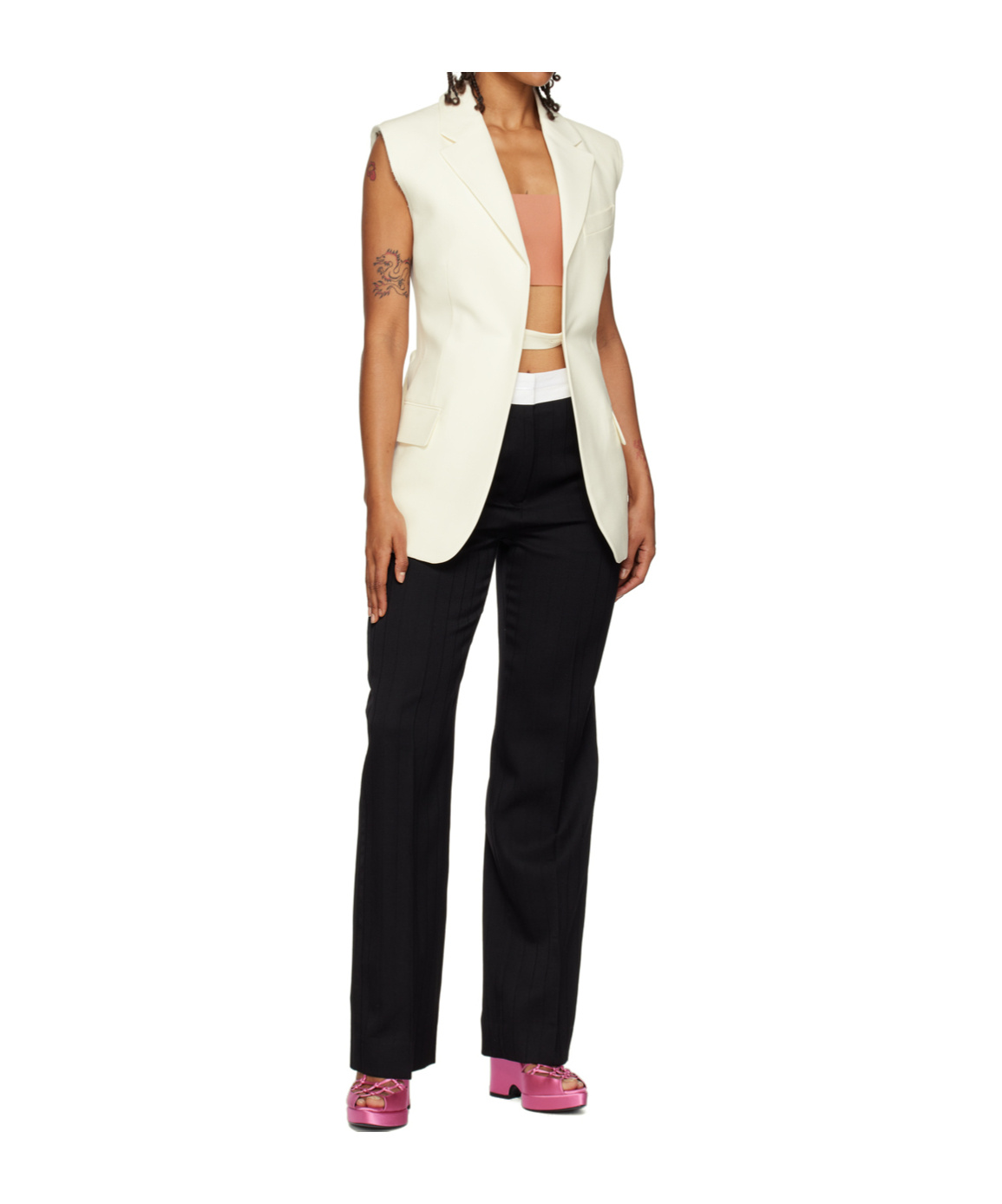 Victoria Beckham Two-tone Sleeveless Jacket In Black