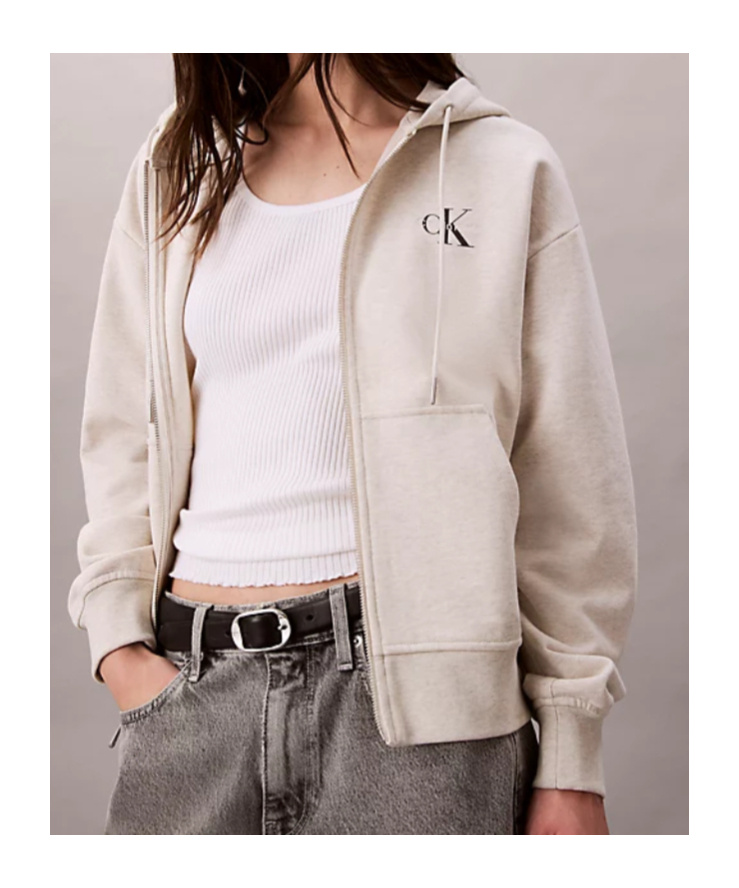 Calvin Klein Jeans Est.1978 Monogram Zip Up Hoodie In Neutral