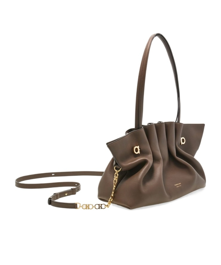 Ferragamo Soft Ruched Leather Tote Bag In Gray