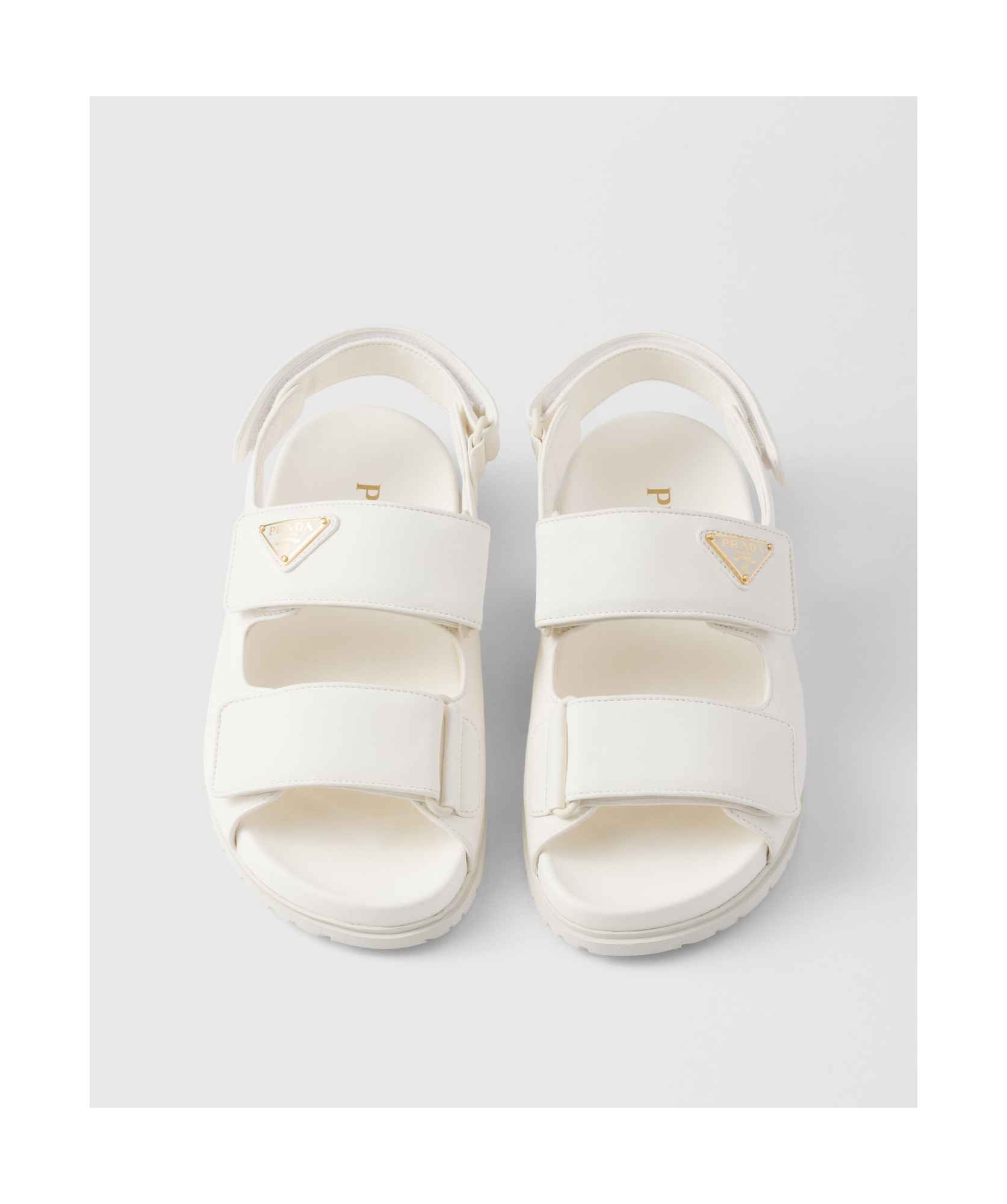 Prada Leather Triangle Sandals In Ivory