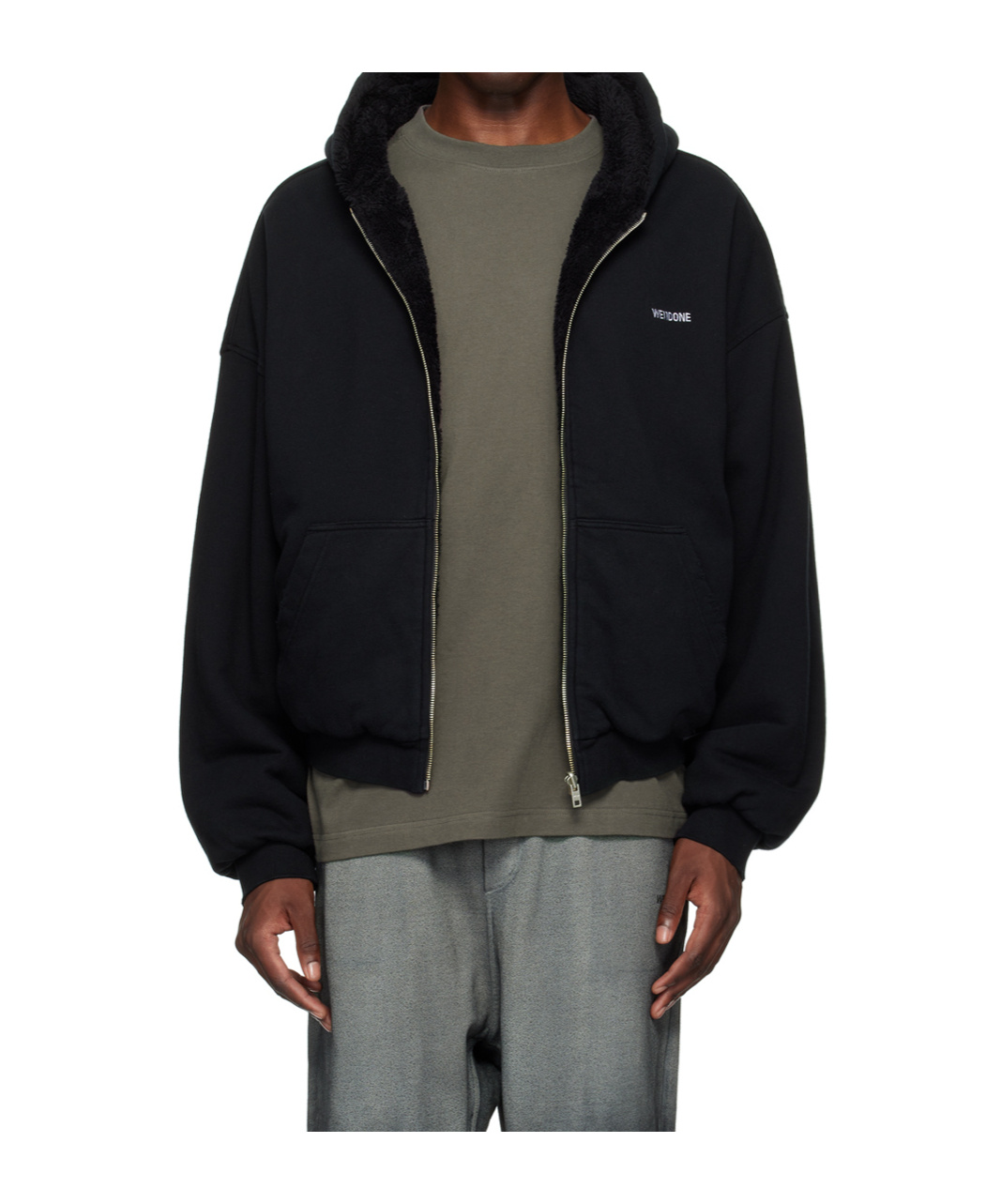 We11 Done Black Embroidered-logo Reversible Hoodie In Black