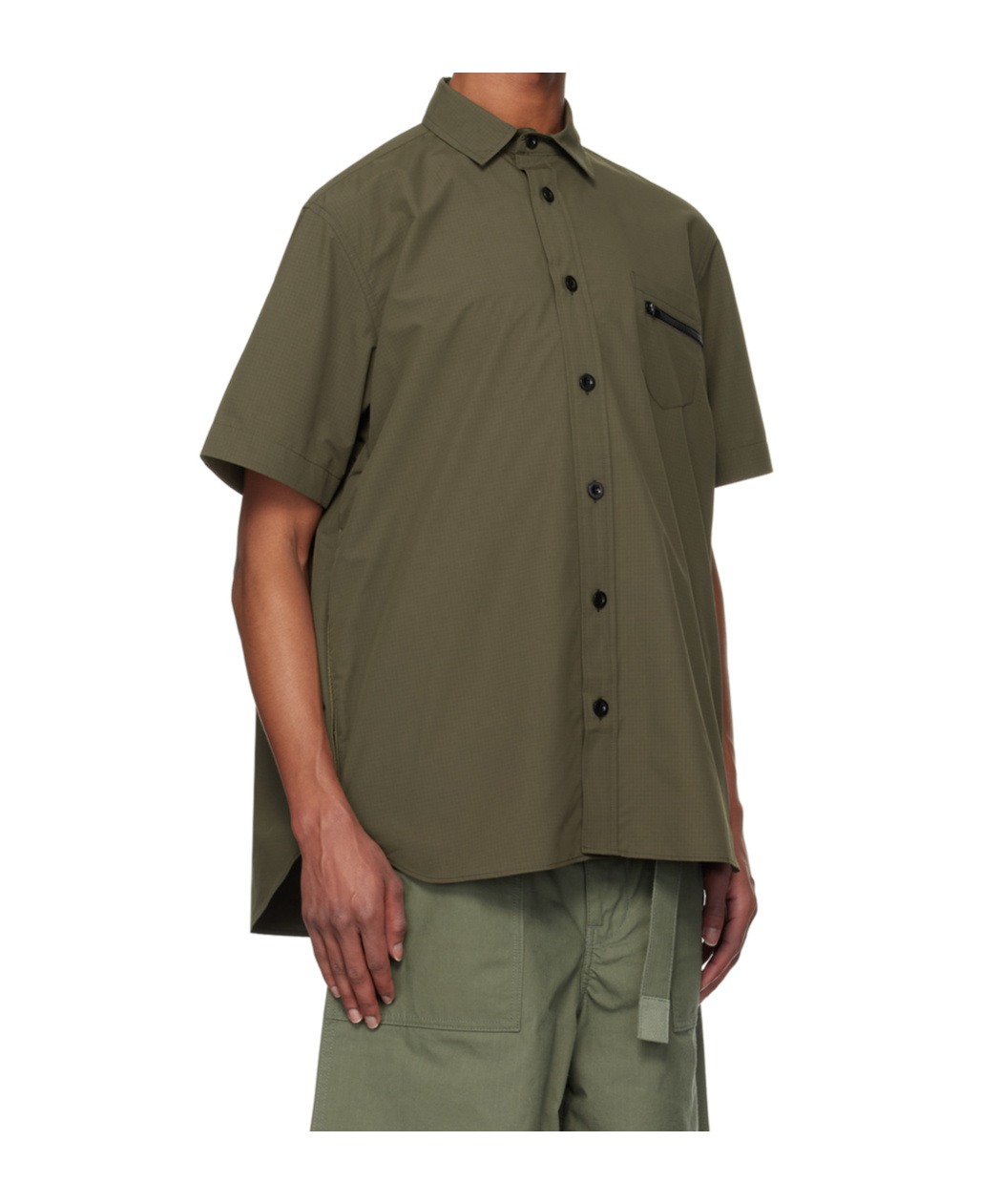 Sacai Khaki Ripstop Shirt In Brown