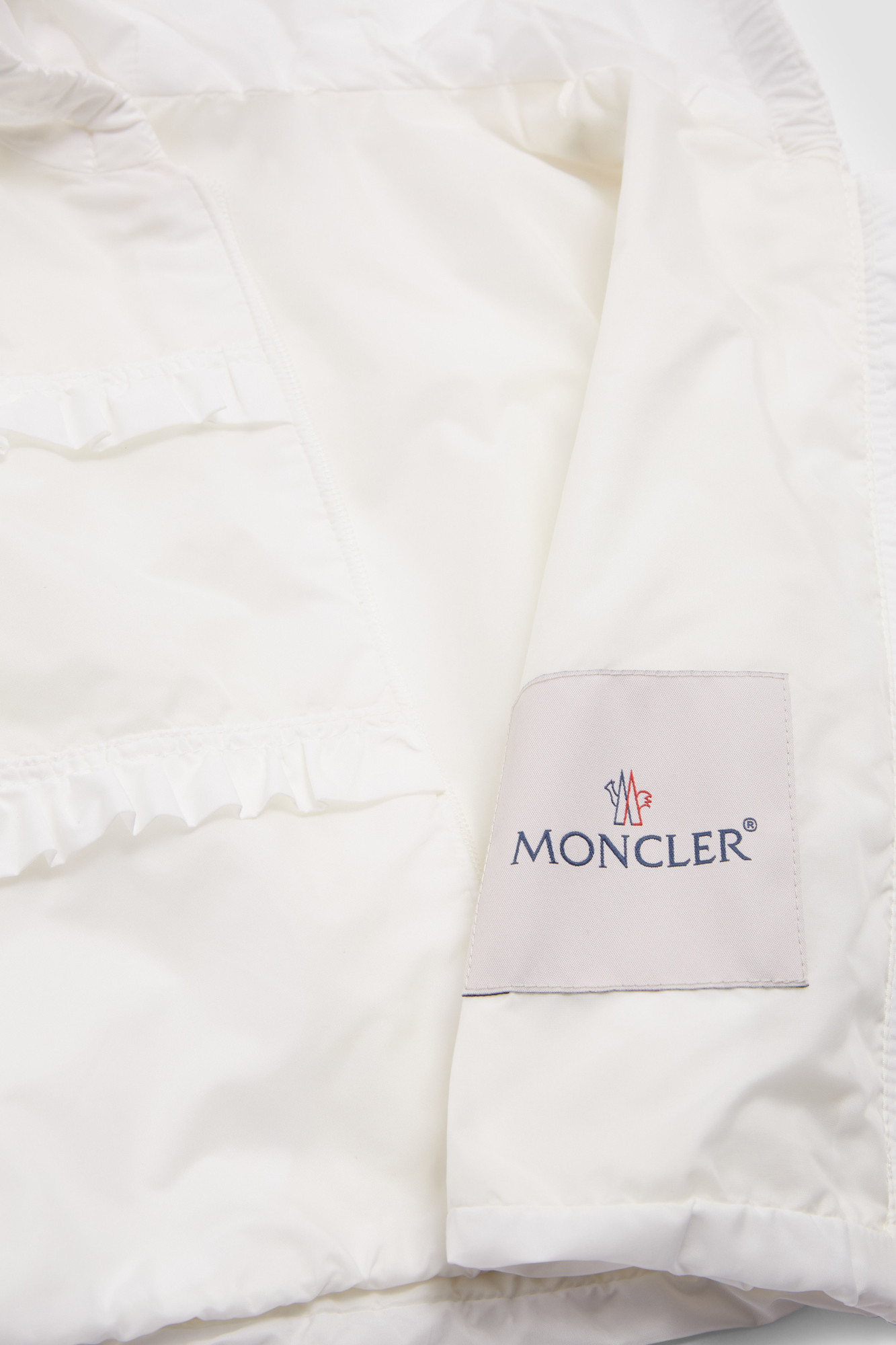 Moncler Hiti Ruffle-trim Hooded Jacket In White
