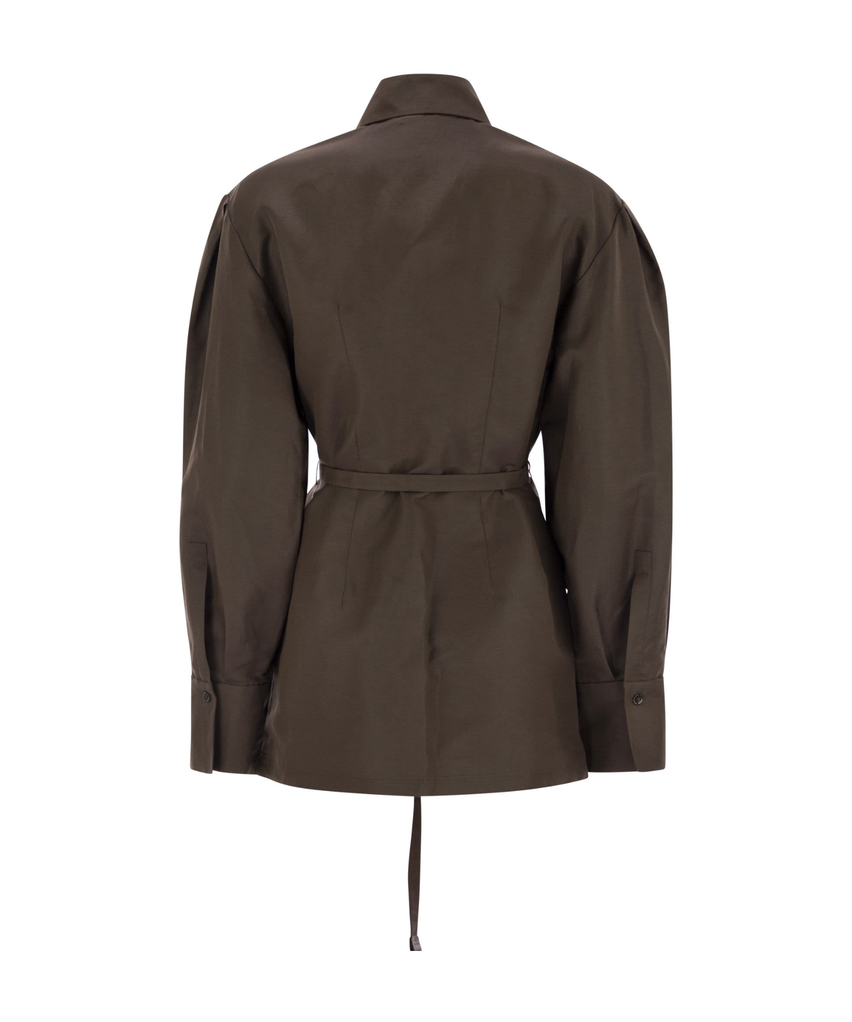 Max Mara Maxmara Women Affari - Linen And Silk Shirt With Belt In Brown