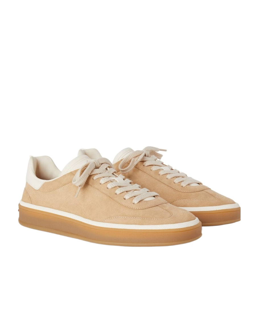 Loro Piana Mixed Leather Low-top Tennis Sneakers In Nude