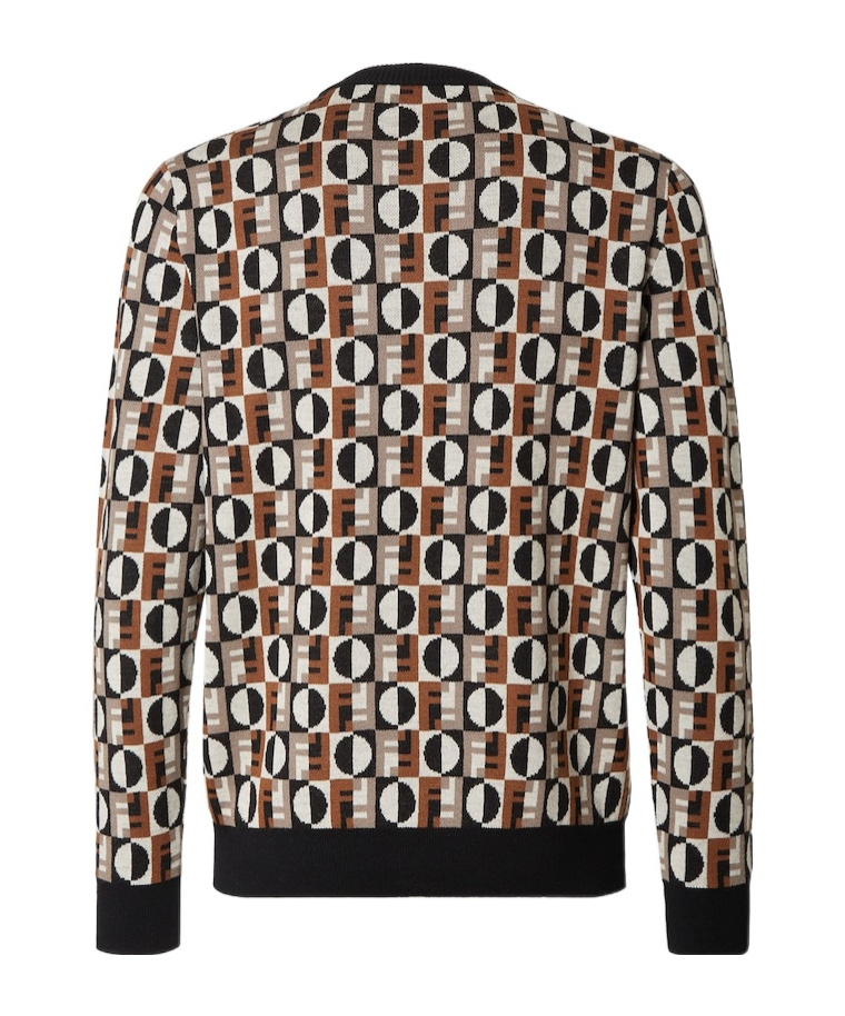 Fendi Crew Neck Sweater Geometric Design In Brown