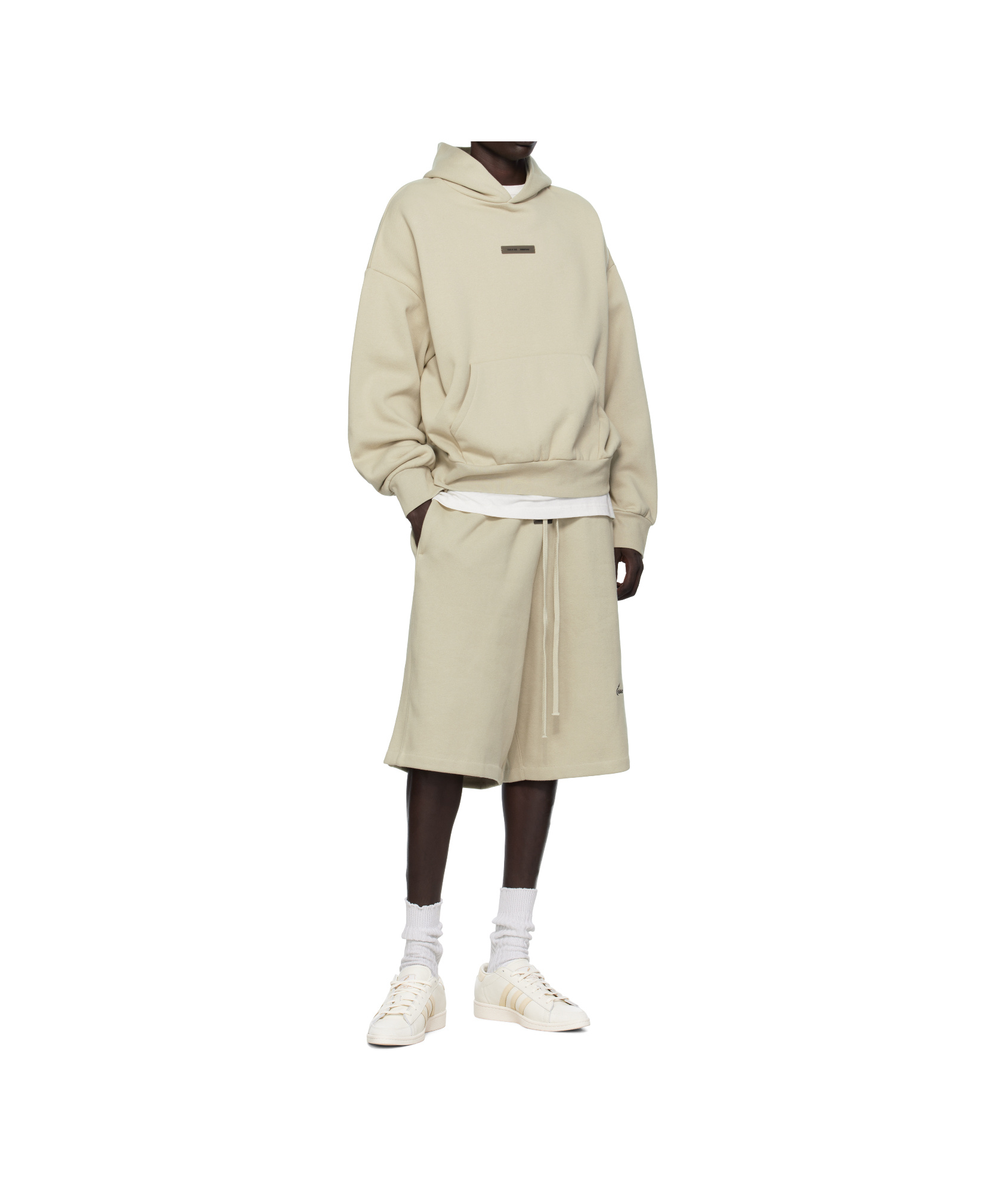 Essentials Beige Classic Fit Fleece Hoodie In Neutral