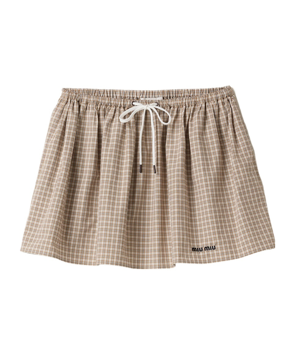 Miu Miu Embroidered Poplin Mini Skirt In Nude