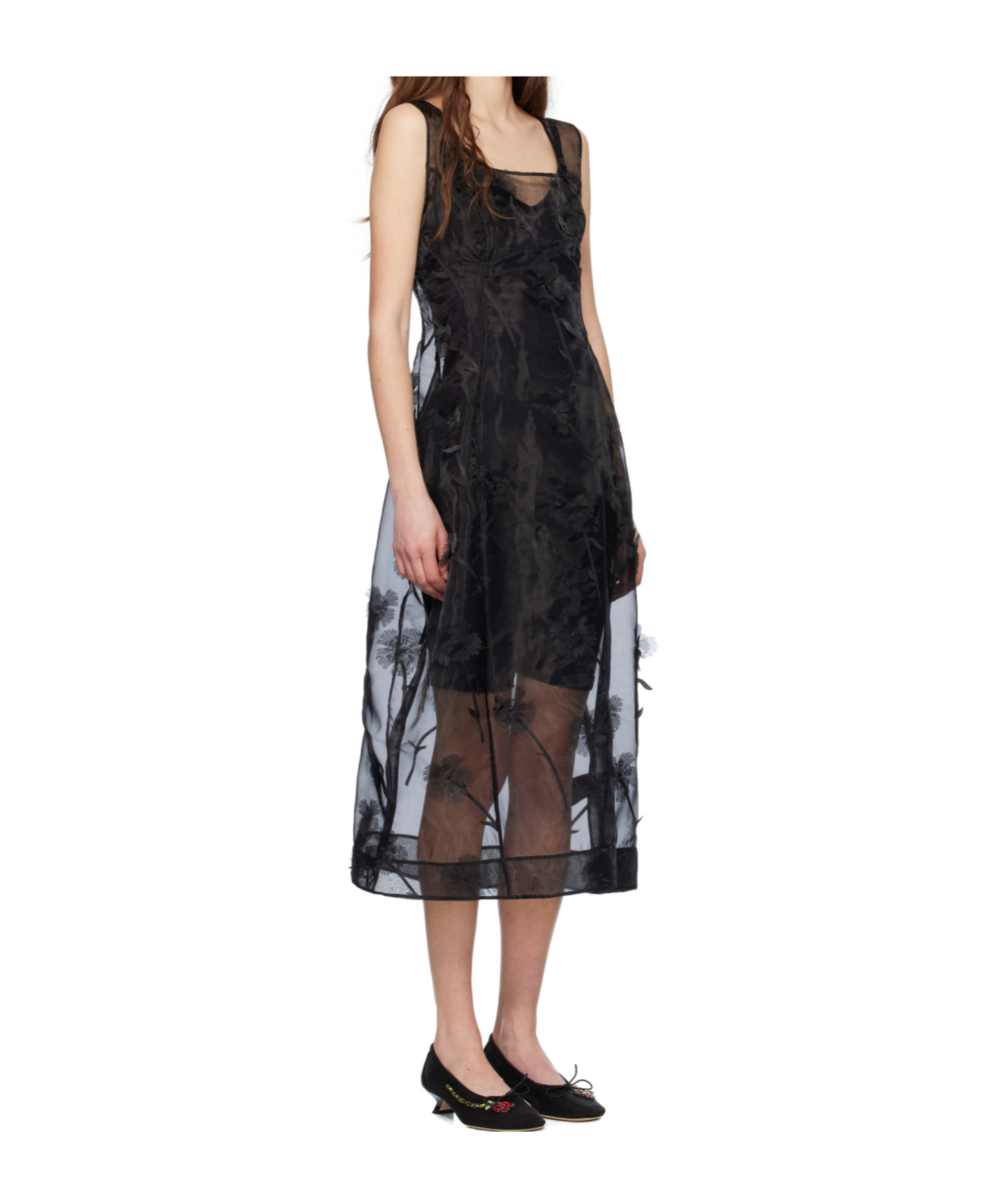 Simone Rocha Sculpted Carnation Organza Dress In Black