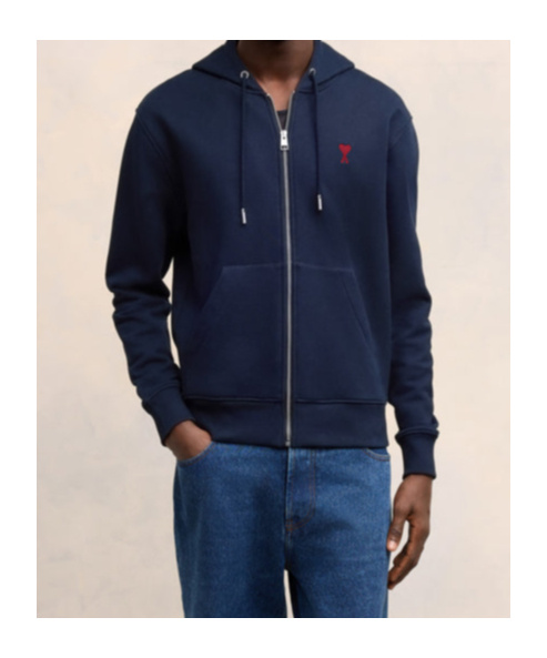 Ami Alexandre Mattiussi Ami Navy Blue Jersey Cotton Hoodie In Black