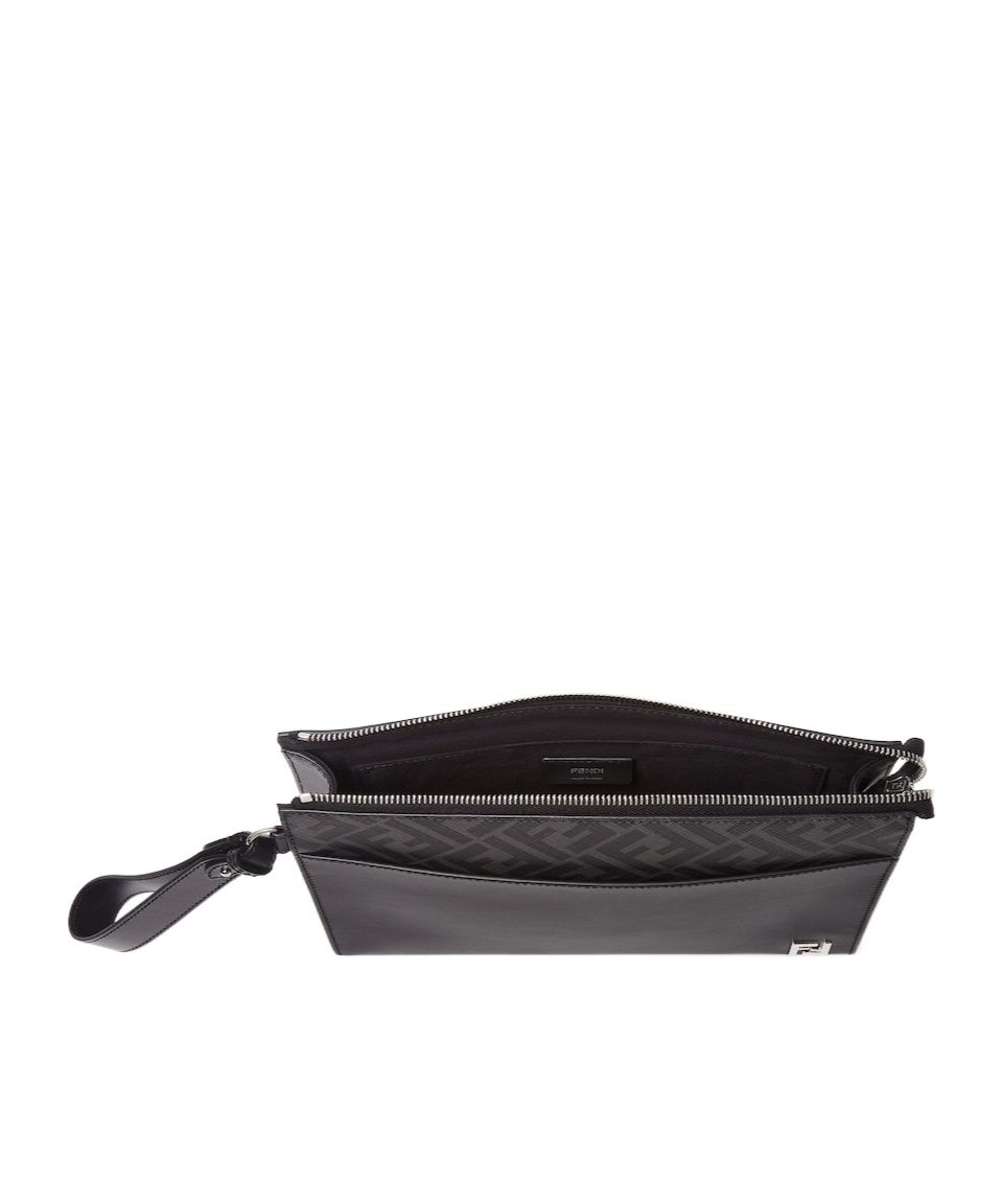 Fendi Leather And Canvas Ff Squared Clutch Bags In Black