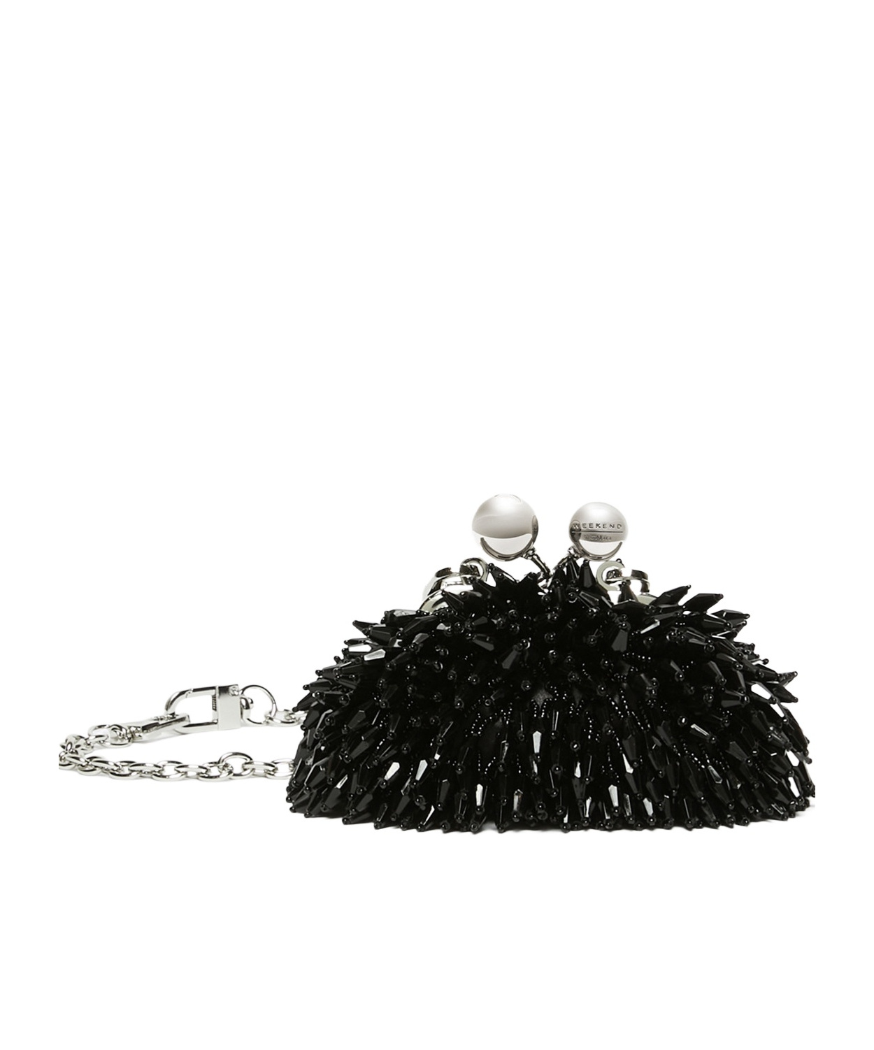 Weekend Max Mara Mini Pasticcino Satin Bag With Rhinestones In Black