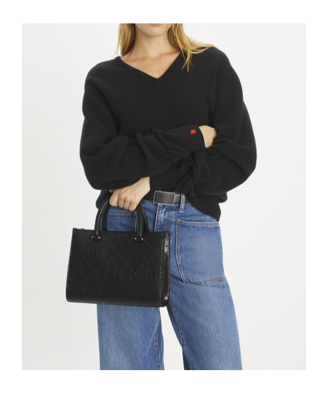 Tory Burch T Monogram Embossed Square Tote In Black