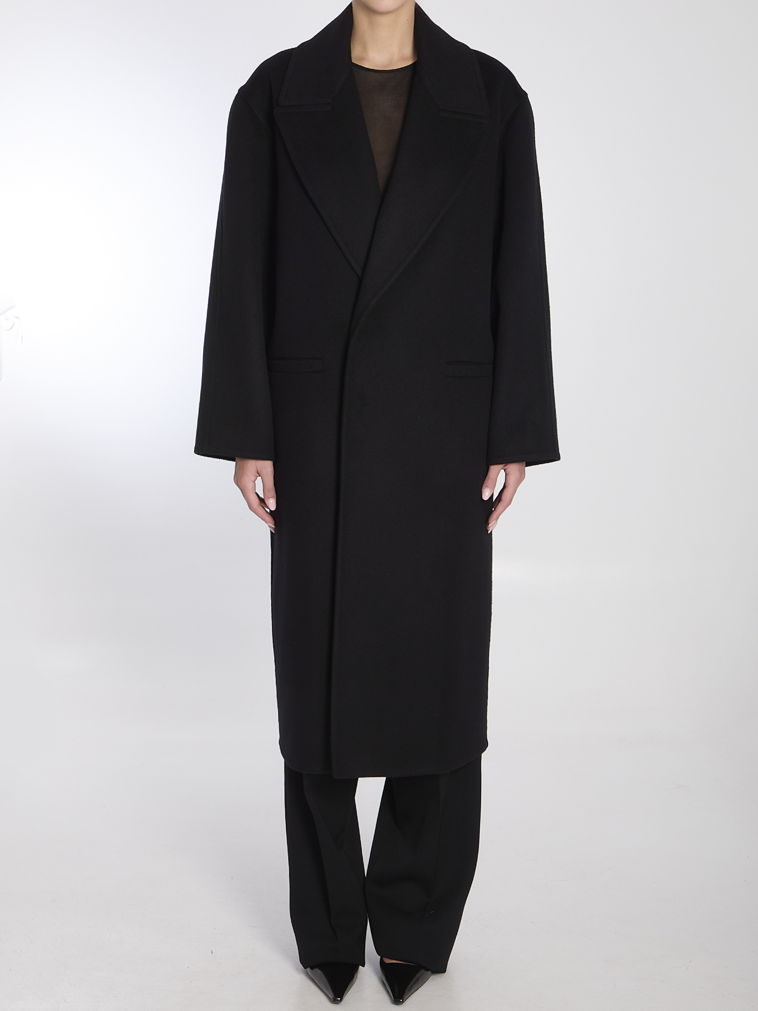 SAINT LAURENT OVERSIZED COAT IN BRUSHED CASHMERE AND WOOL
